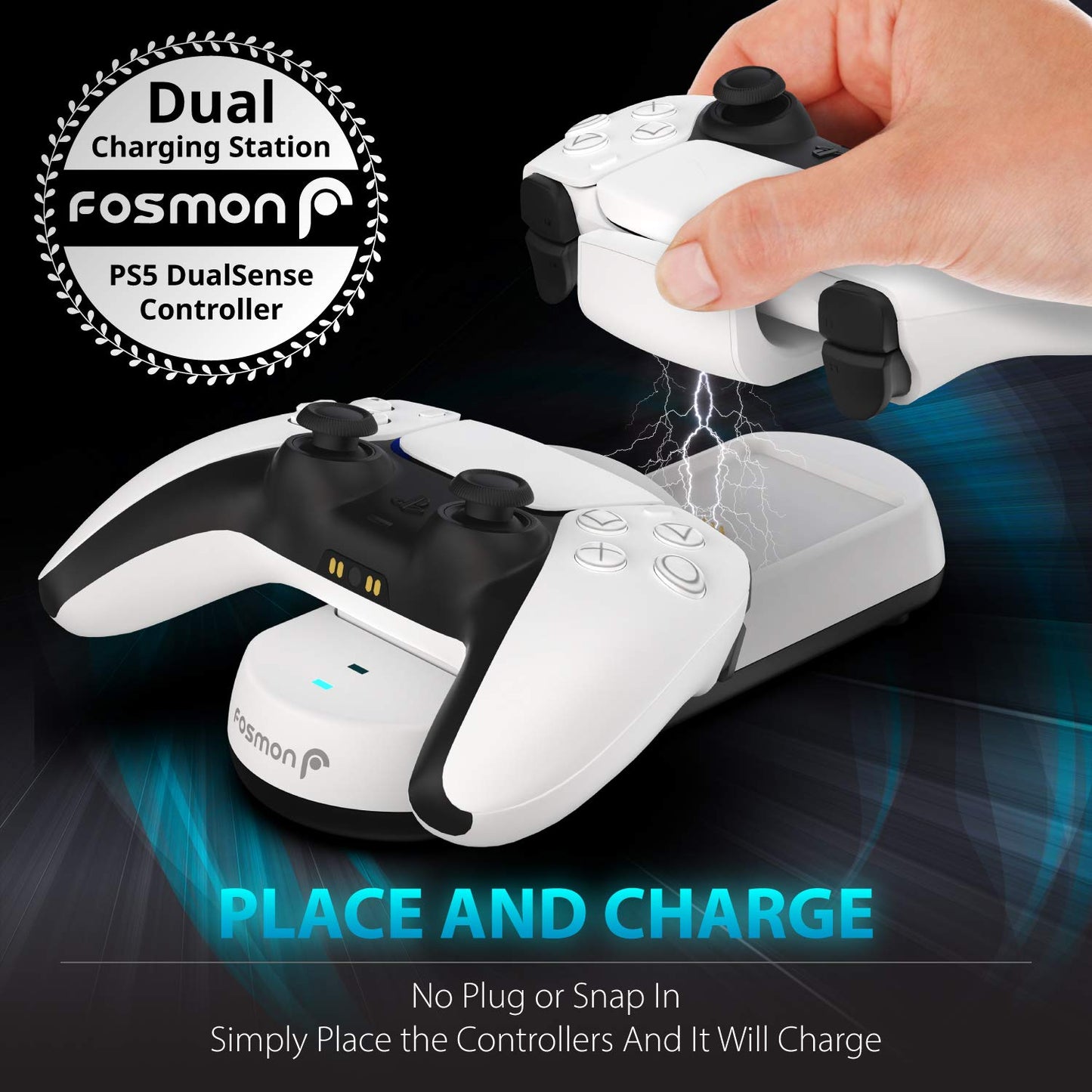 Fosmon PS5 Controller Charger (Place and Charge) Two Slots USB Type C Fast Charge Docking Station Charging Dock Kit with LED Indicators Compatible