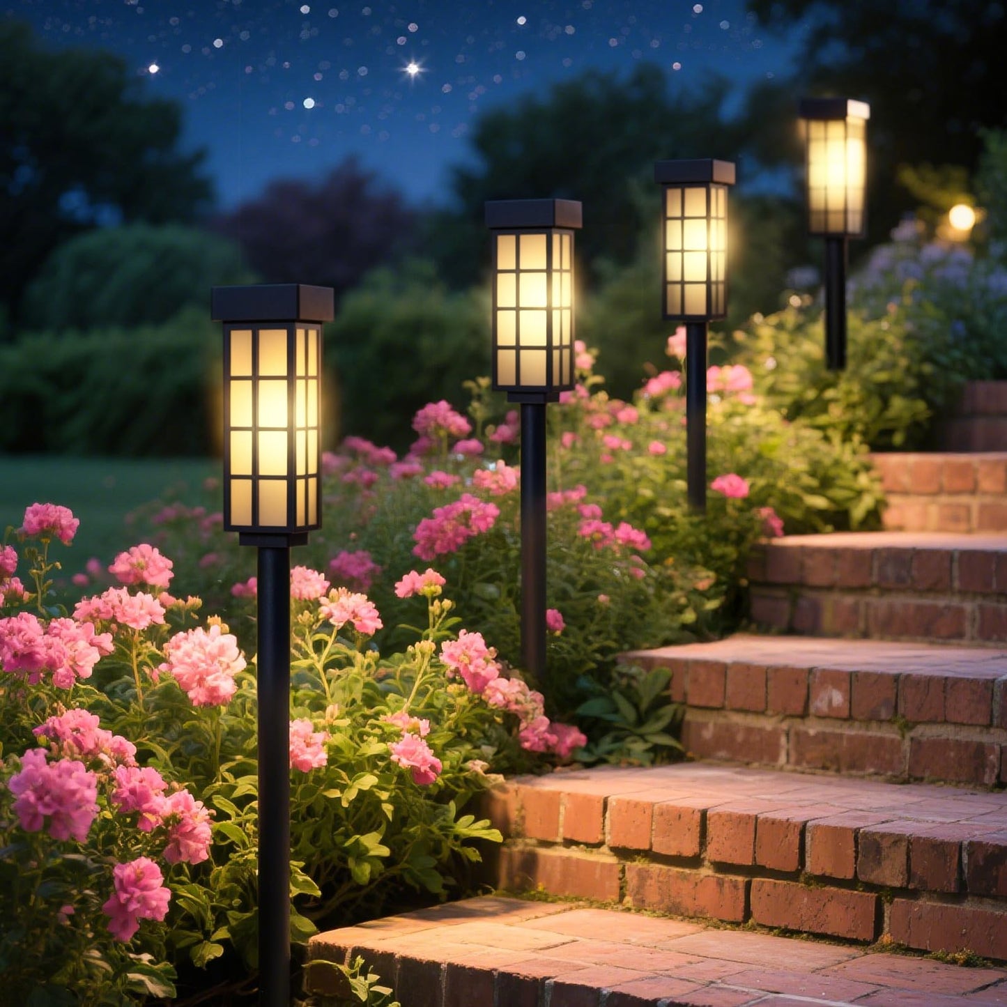 PASAMIC Solar Pathway Lights Outdoor, 24 Inch Tall Solar Landscape Lights, IP65 Waterproof Outdoor Lights, Warm White LED Solar Garden Lights for Yard