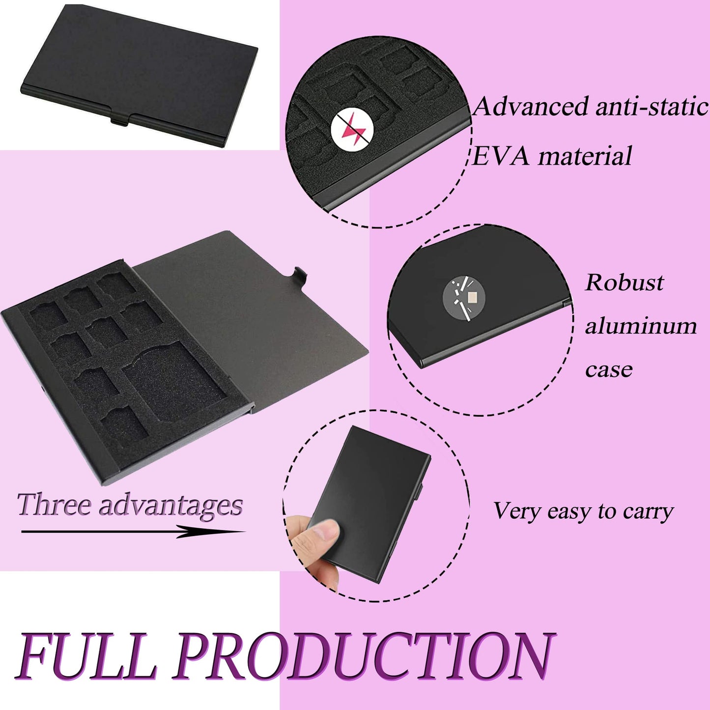 PCTC Aluminum Alloy Hard Shell 9 in 1 Memory Card Holder Case - 9 Slots for SD & TF Cards