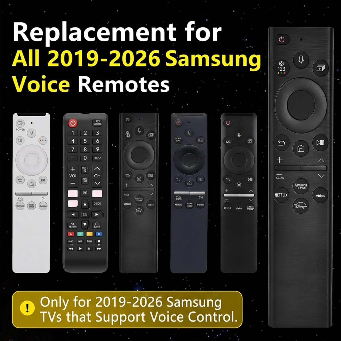 Rechargeable TV Remote for Samsung Smart TVs, Replacement for All 2019-2026 Samsung TV Remote Control with Voice Control?USB-C Fast Charging and Solar