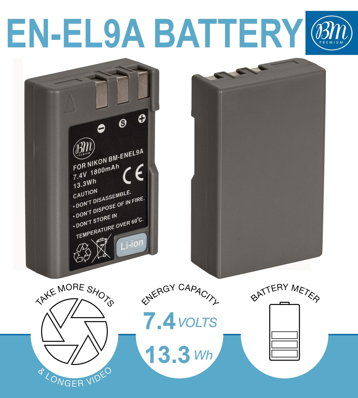 Big Mike's BM Premium 2 Pack of EN-EL9, EN-EL9A Batteries and Battery Charger for Nikon D5000, D3000, D60, D40x & D40 Digital SLR Camera
