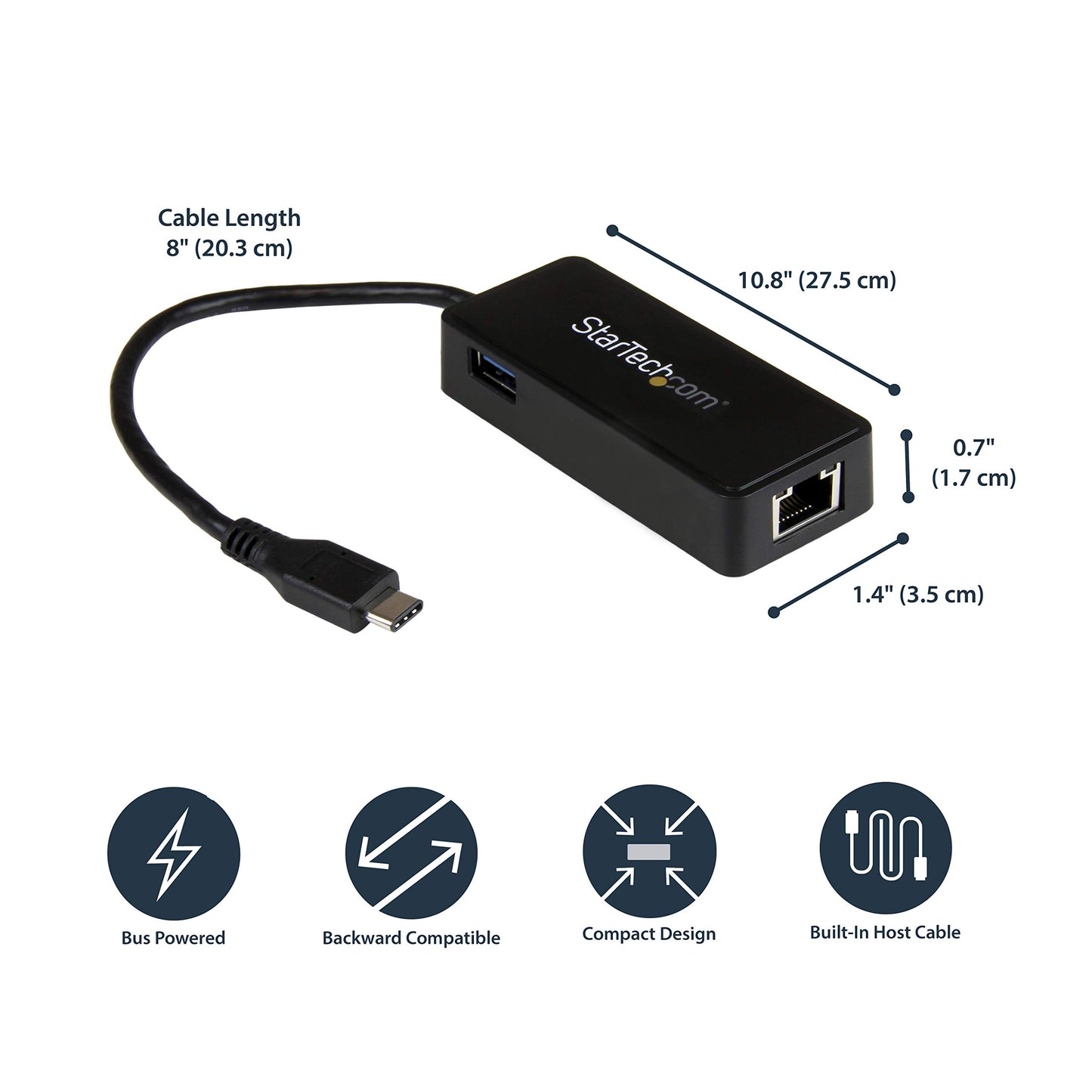 StarTech USB-C to Ethernet Gigabit Adapter, Thunderbolt 3 Compatible