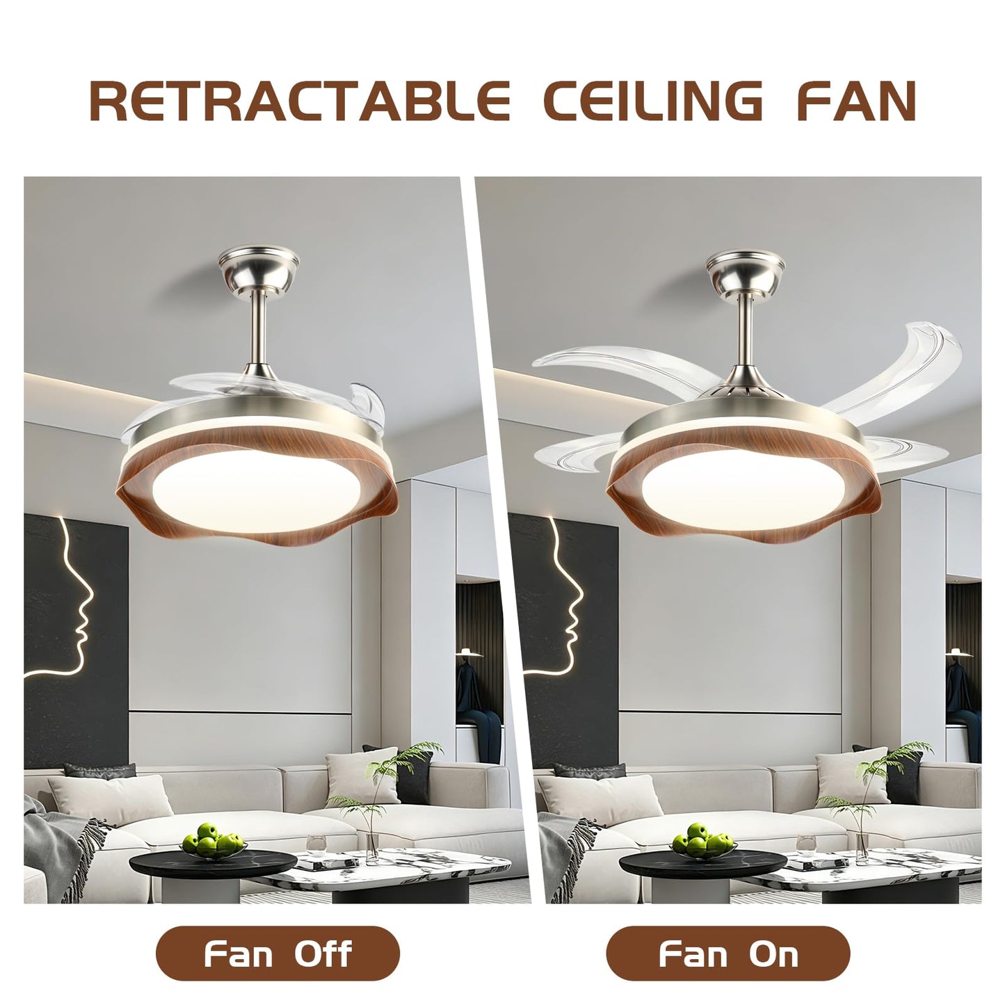 YLKTTG Ceiling Fans with Lights, 42'' Expandable Fan Blades, 20" Light Body