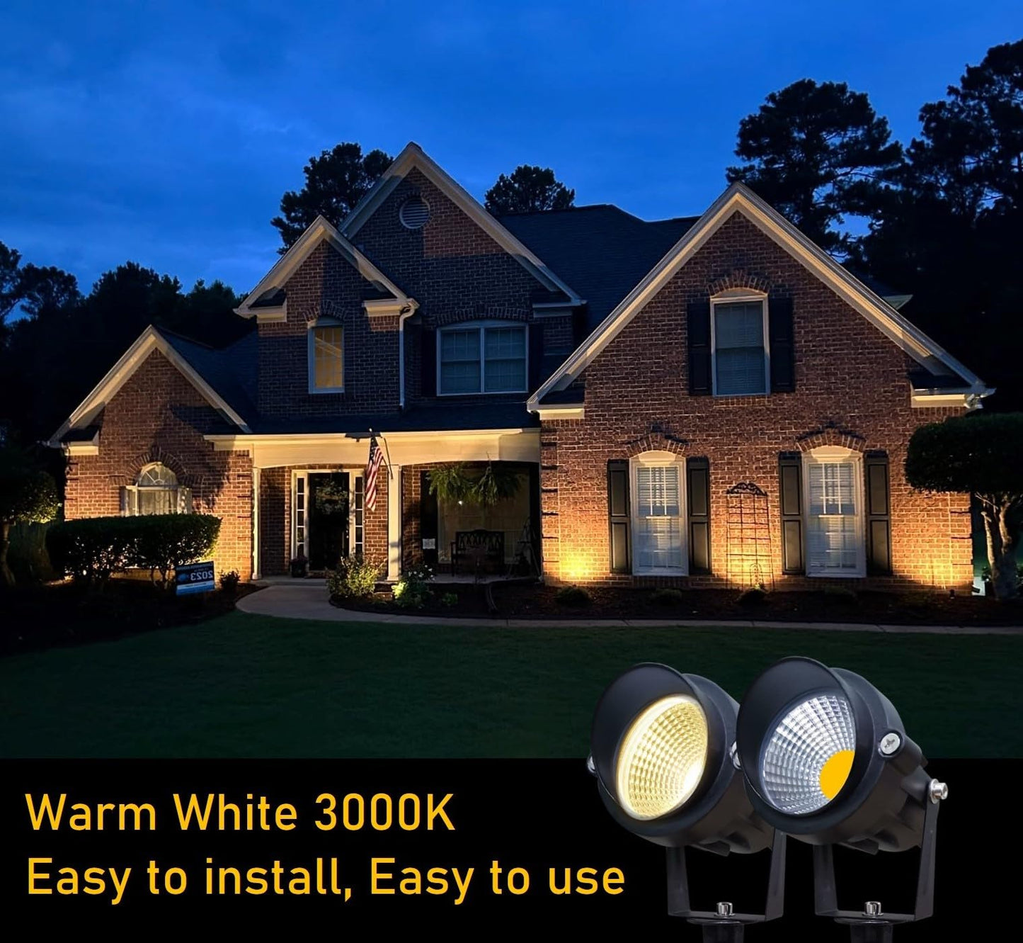 TOVEENEN LED Outdoor Landscape Spotlight 120V 12W Waterproof Spot Lights for Yard House Garden Christmas Lighting, 3000K Warm White, 2 Pack
