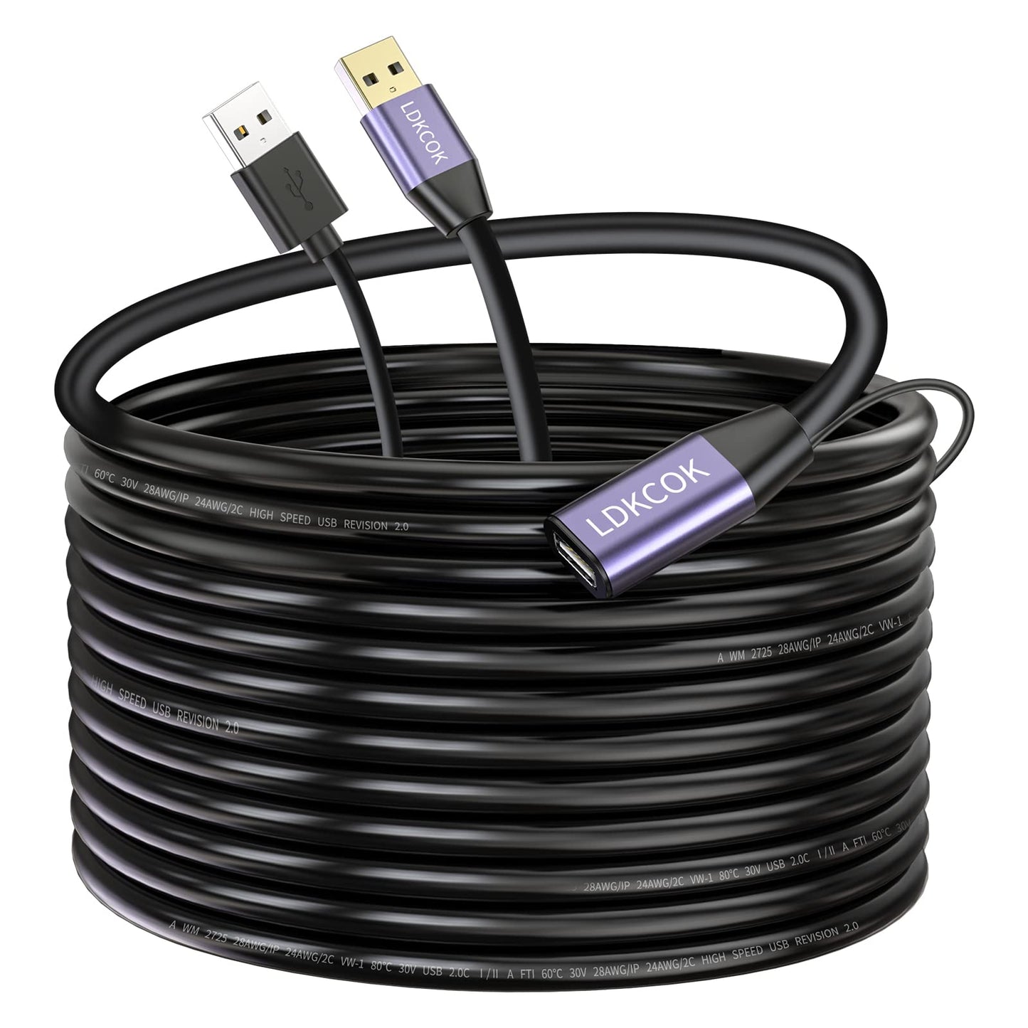LDKCOK USB 2.0 Type A Male to A Female Active Repeater Extension Cable 30ft, High Speed 480 Mbps