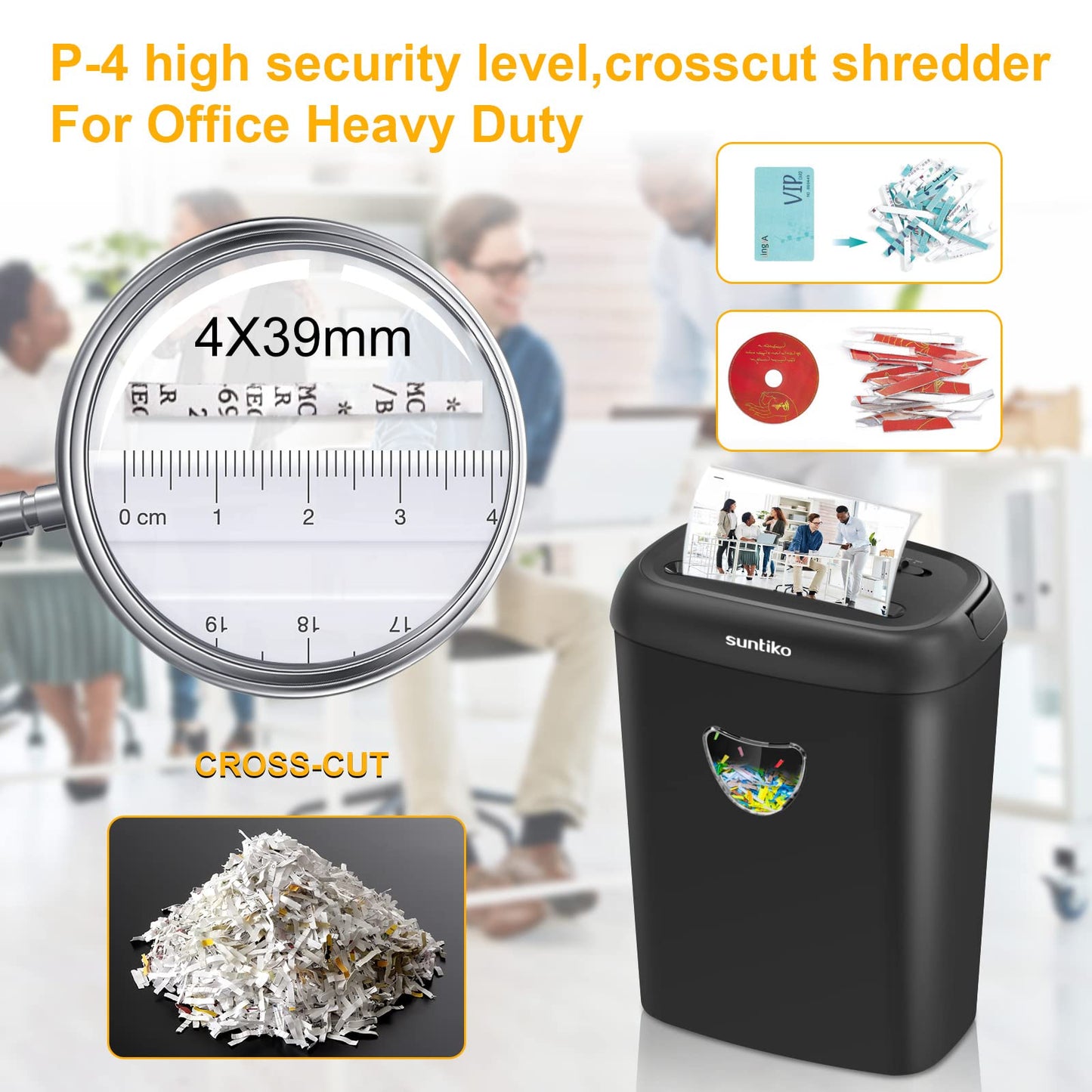 Suntiko 14 Sheet Cross Cut Paper Shredder for Home Office Use with P-4 High Security and 6.6 Gallon Bin for Credit Cards CDs or Staples ETL Certified