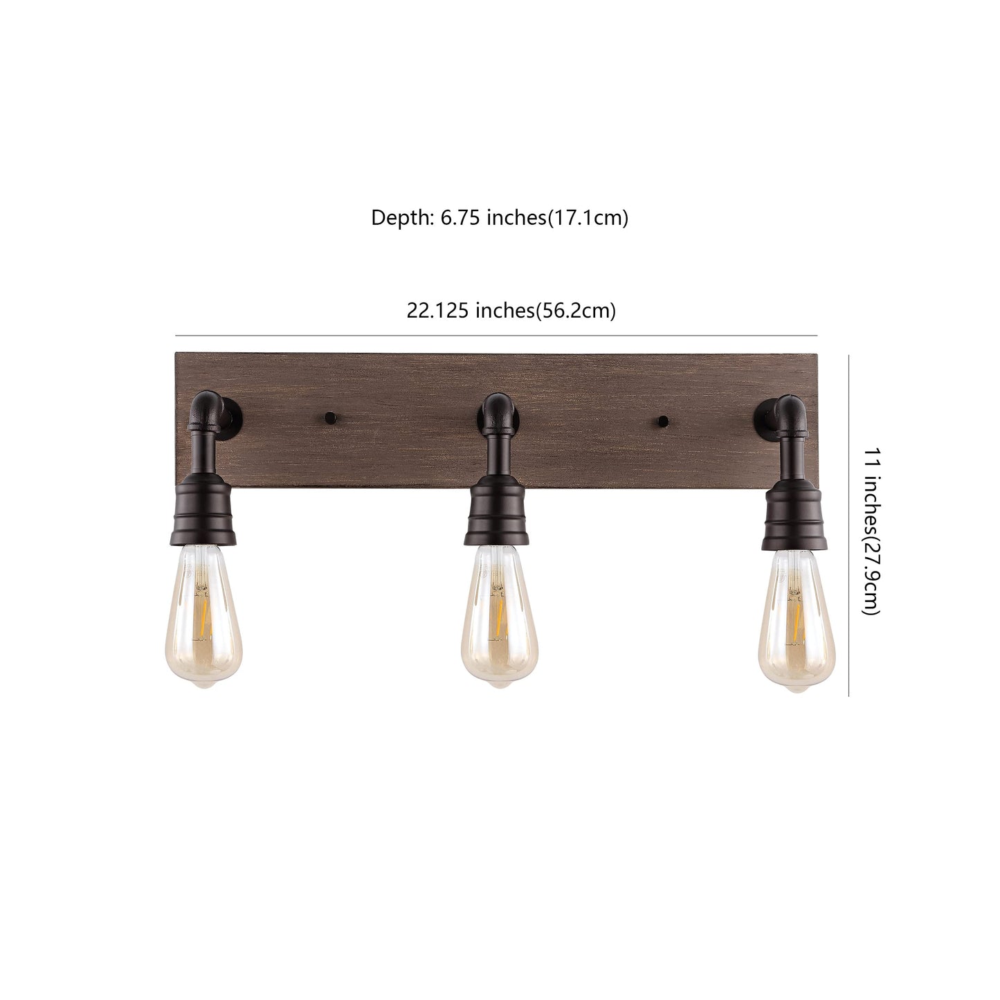 JONATHAN Y 22.13" Oil Rubbed Bronze/Brown Wood Finish 3-Light Iron and Wood Vanity Light, Rustic Farmhouse Industrial Wall Sconce for Bathroom, UL