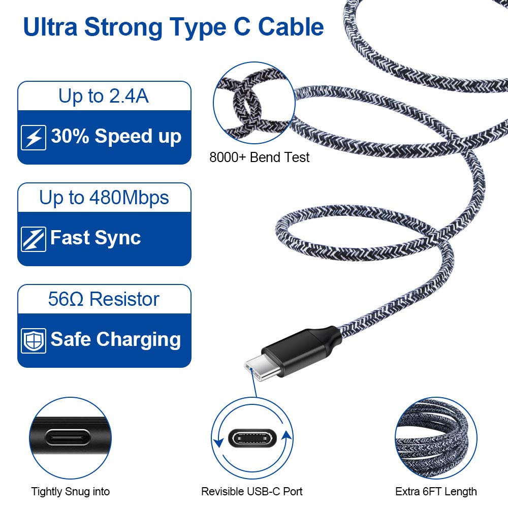 USB Type C Charger Fast Charging Compatible for Moto One 5G/5G UW/5G Ace/5G UW Ace/G Stylus/G Play/G Power/G6/G7 Power/Z4, Dual USB Wall Charger USB C