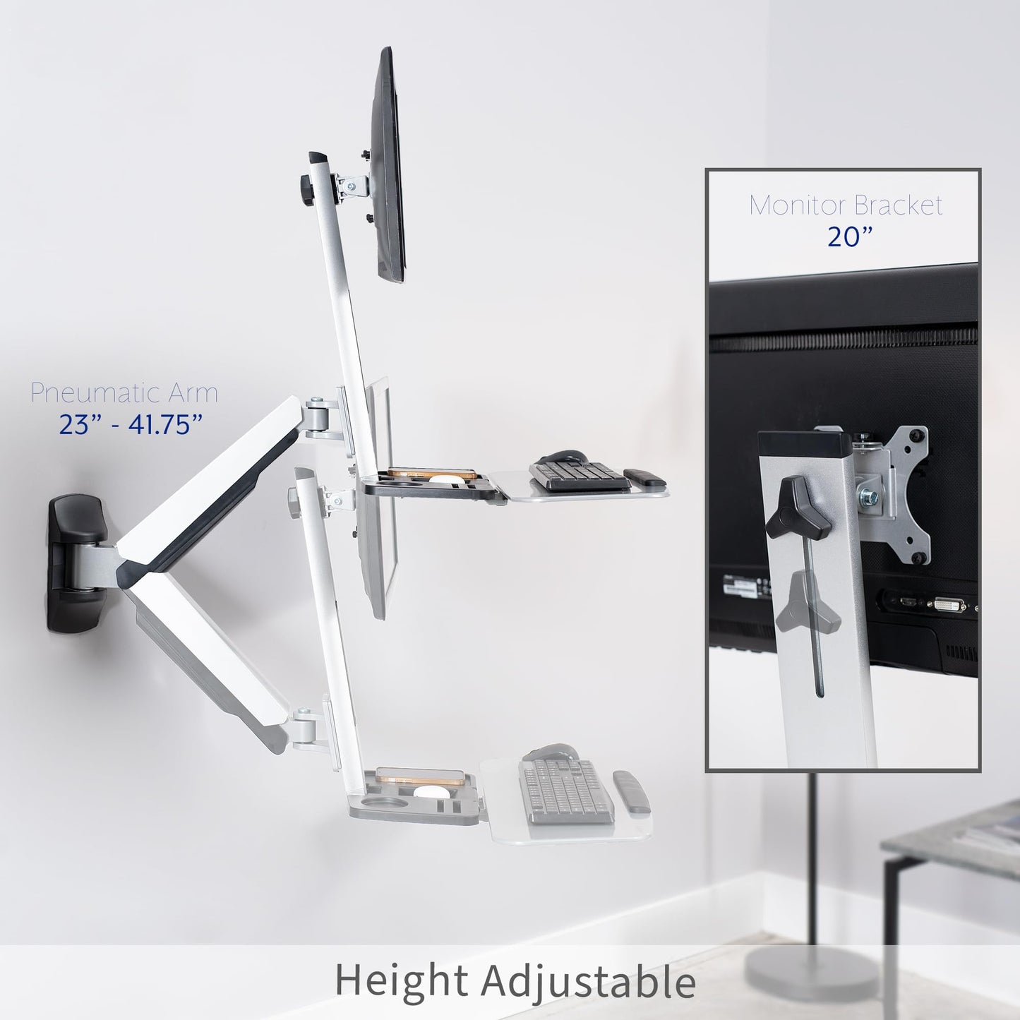 VIVO Single Monitor and Keyboard Counterbalance Sit-Stand Wall Mount, Ergonomic Standing Transition Workstation STAND-SIT1W