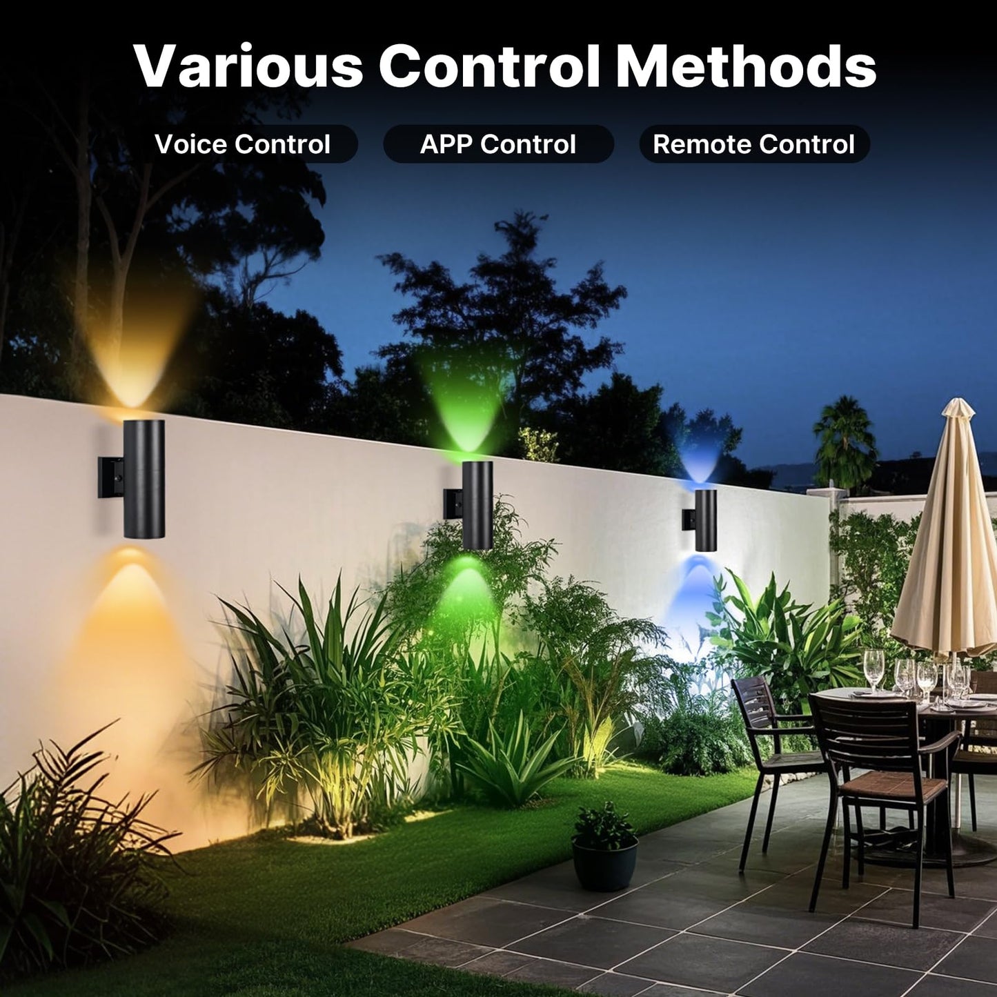 futxnziey RGBCW Outdoor Wall Light 2 Pack, Smart Porch Light Dusk to Dawn Lighting with Remote Control, WiFi Outdoor Wall Sconce, Compatible