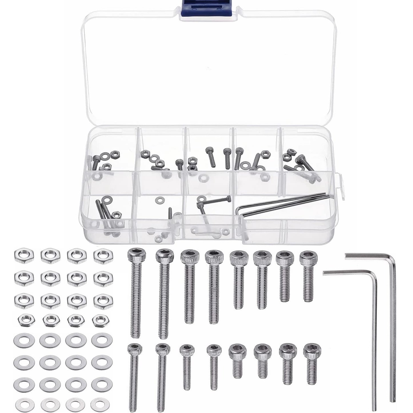 50PCS Headshell Screws, Universal Turntable Cartridge Headshell Mounting Kit, 304 Stainless Steel Button Head Hex Socket Cap Screws Bolts, Washers