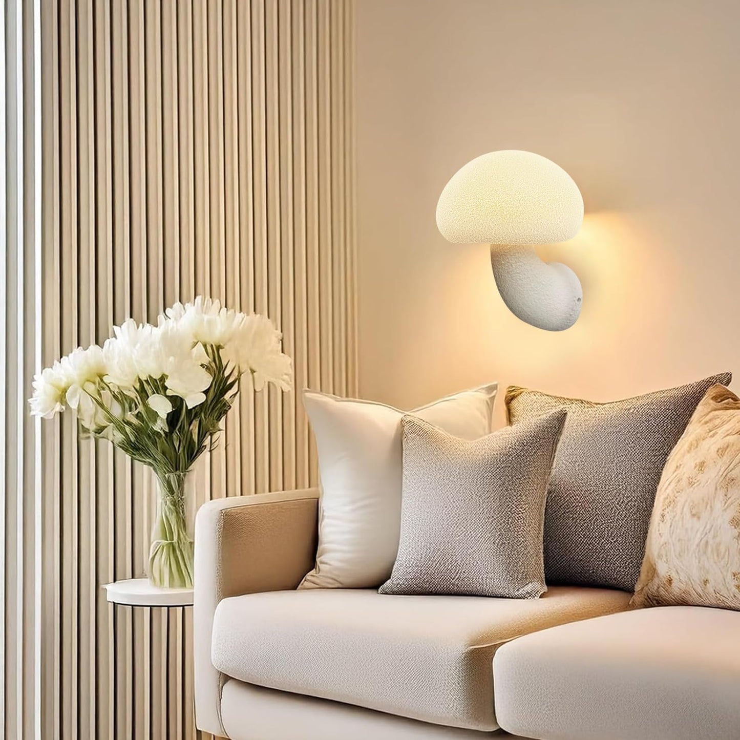 SANDYHA Mushroom Wall Sconce Modern White Mushroom Bathroom Wall Light Fixtures Cute White Resin Wall Lamp for Bedroom Mirror Living Room Restaurant