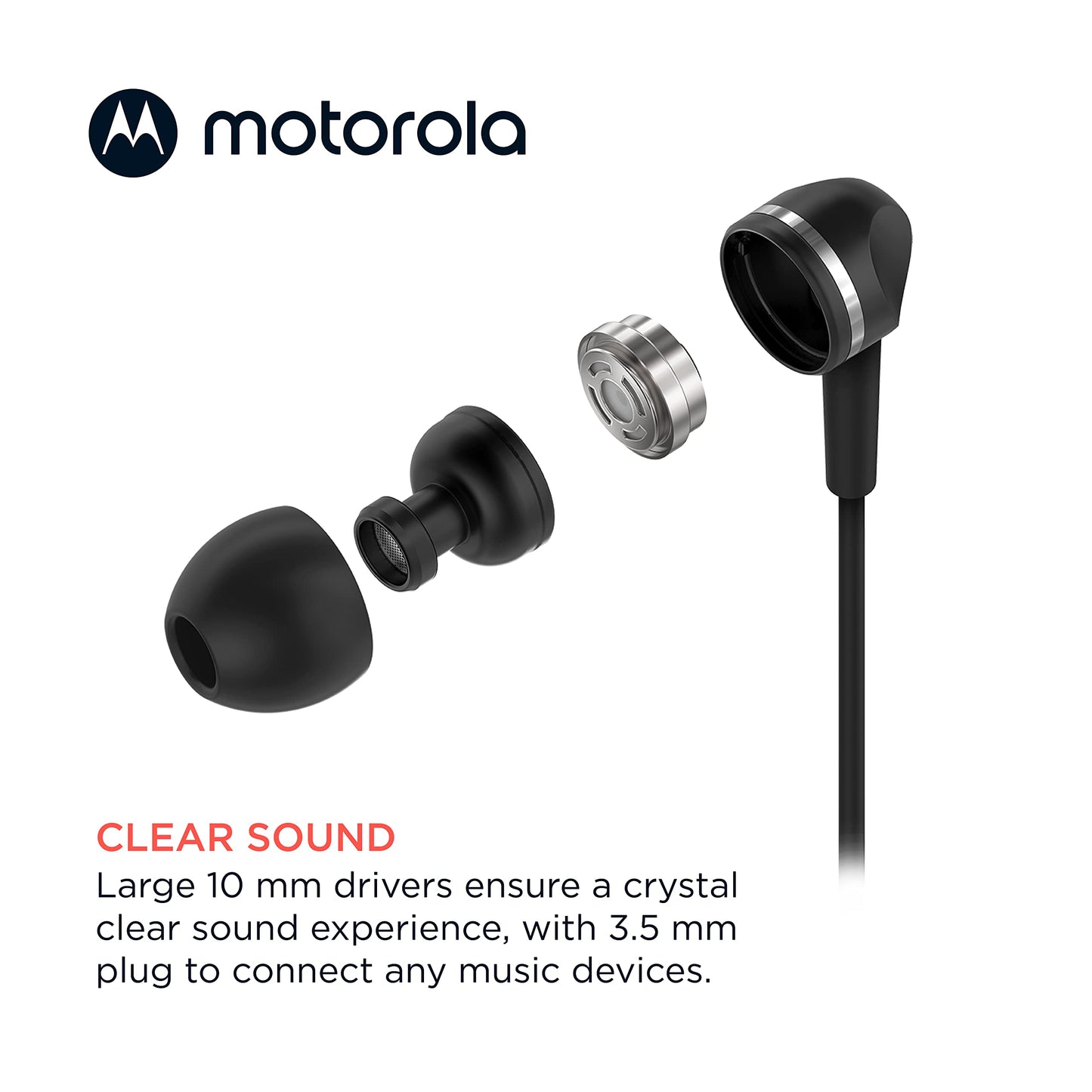 Motorola Wired Earbuds with Microphone - Earbuds 105 Corded in-Ear Headphones, Control Button for Calls/Music, Comfortable Lightweight Easy-Grip Ear…