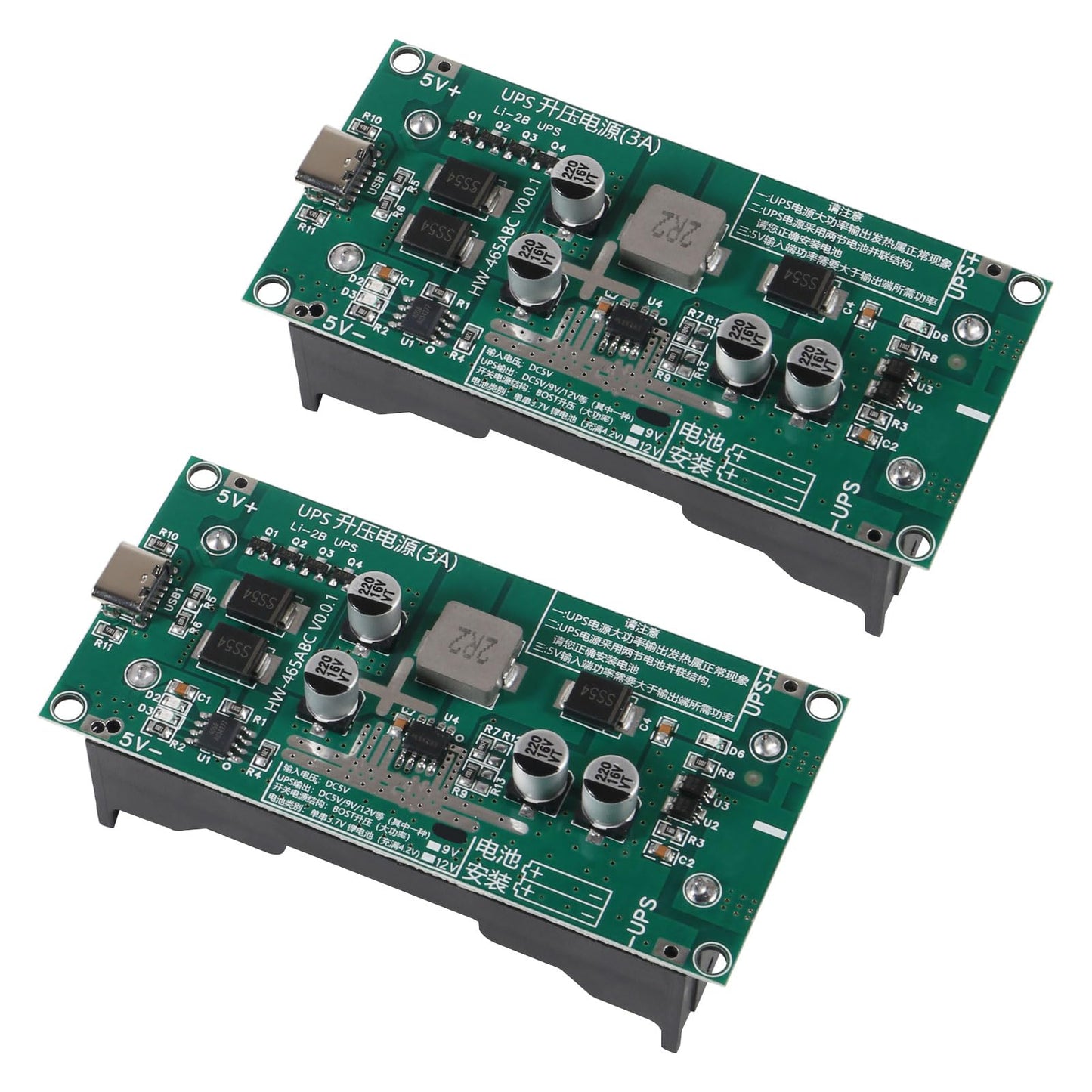 JUZITAO 2PCS Type-C 15W 3A 5V Fast Charge UPS Power Supply 18650 Lithium Battery Charger Module DC-DC Step Up Booster Converter