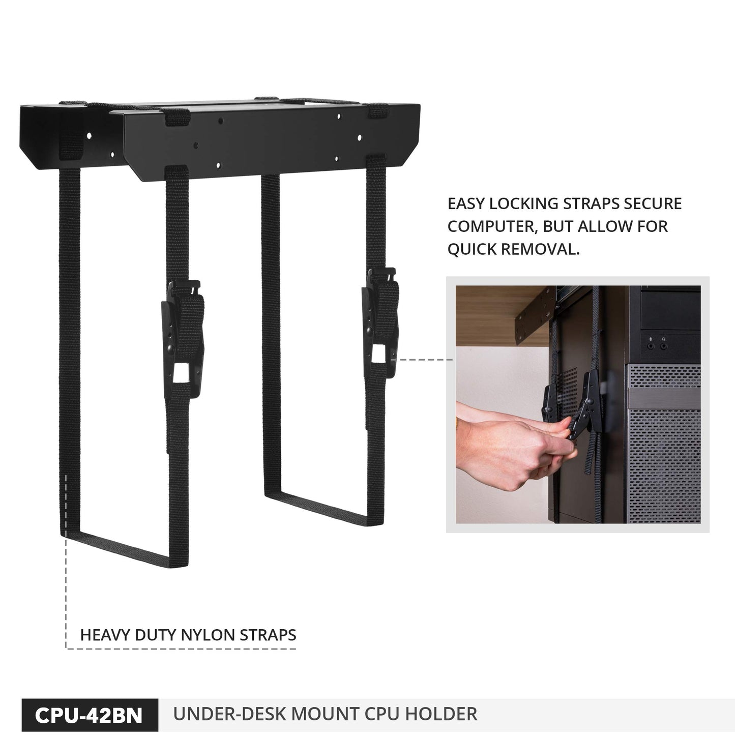 Penn Elcom Under-Desk Computer Mount, Adjustable Straps Fit up to 71 Inches - PC Tower Holder