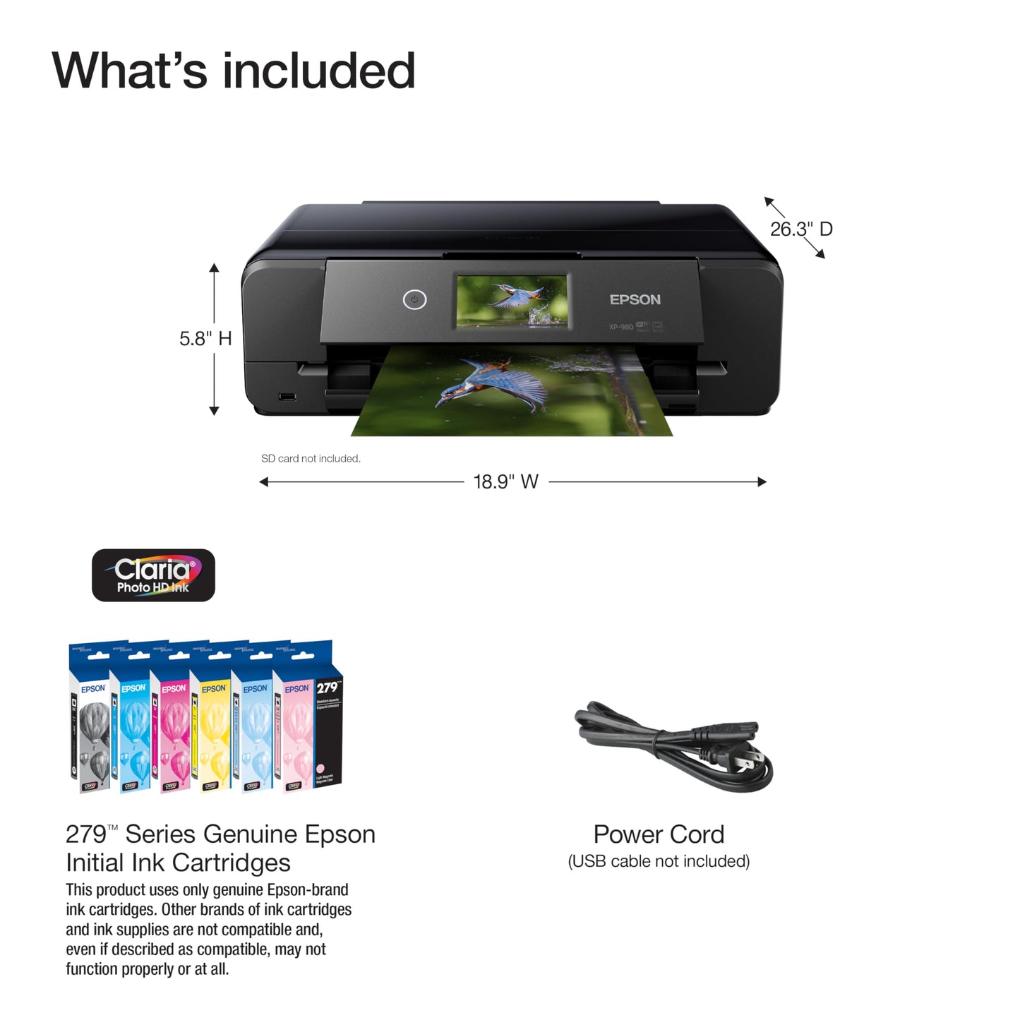 Epson Expression Photo XP-980 Wireless Wide-Format Printer with 6-Color Claria Ink System, Borderless Printing up to 11" x 17", Fast 4" x 6" Photo