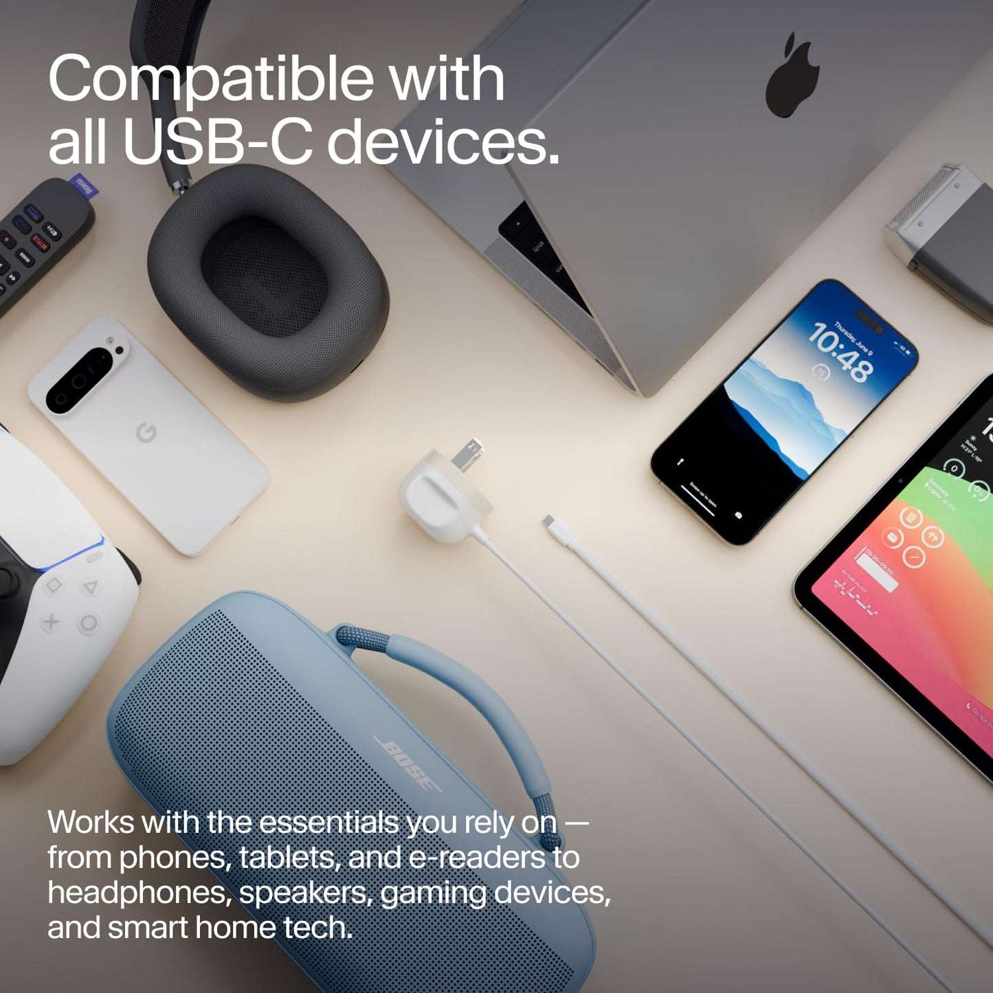 Twelve South PowerCord All-in-One 30W USB-C Fast Charger with US Compatibility- 4 ft Charging Cable + Wall Adapter Block with USB-C PD 3.0 for iPhone