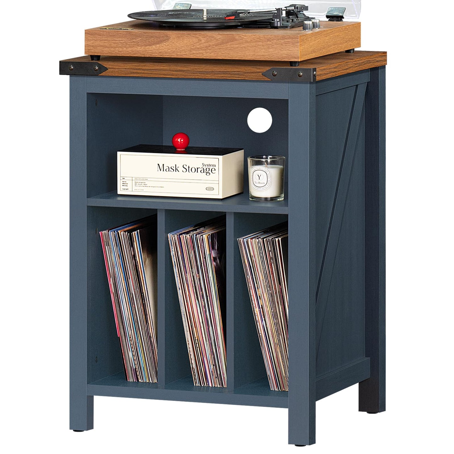 Joaxswe Record Player Stand with Vinyl Record Storage,Navy Blue Record Player Table Holds up to 160 Albums,Large Wood Turntable Stand Cabinet Dispaly