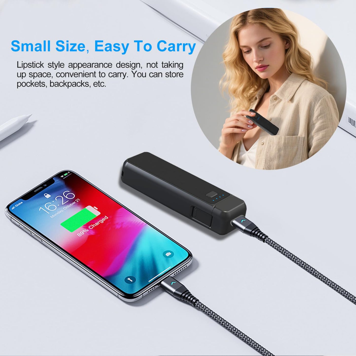 Suptig Handle Grip Battery Charger Battery Handle Built-in 5000mAh Battery Compatible for DJI Pocket 3, Xtra Muse Gopro, Insta 360, Akaso, Phone