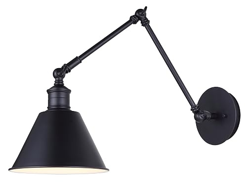 Canarm Morocco 1-Light Wall Lamp, Matte Black Finish with Adjustable Swing Arm and Metal Shade, Easy Install Task Lighting for Bedroom, Office or