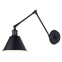 Canarm Morocco 1-Light Wall Lamp, Matte Black Finish with Adjustable Swing Arm and Metal Shade, Easy Install Task Lighting for Bedroom, Office or