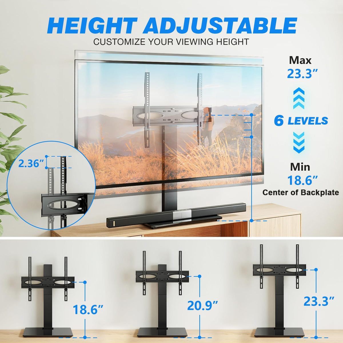 Rfiver Universal TV Stand for 32-75 inch TVs, Support 50°Swivel and 5°Tilt
