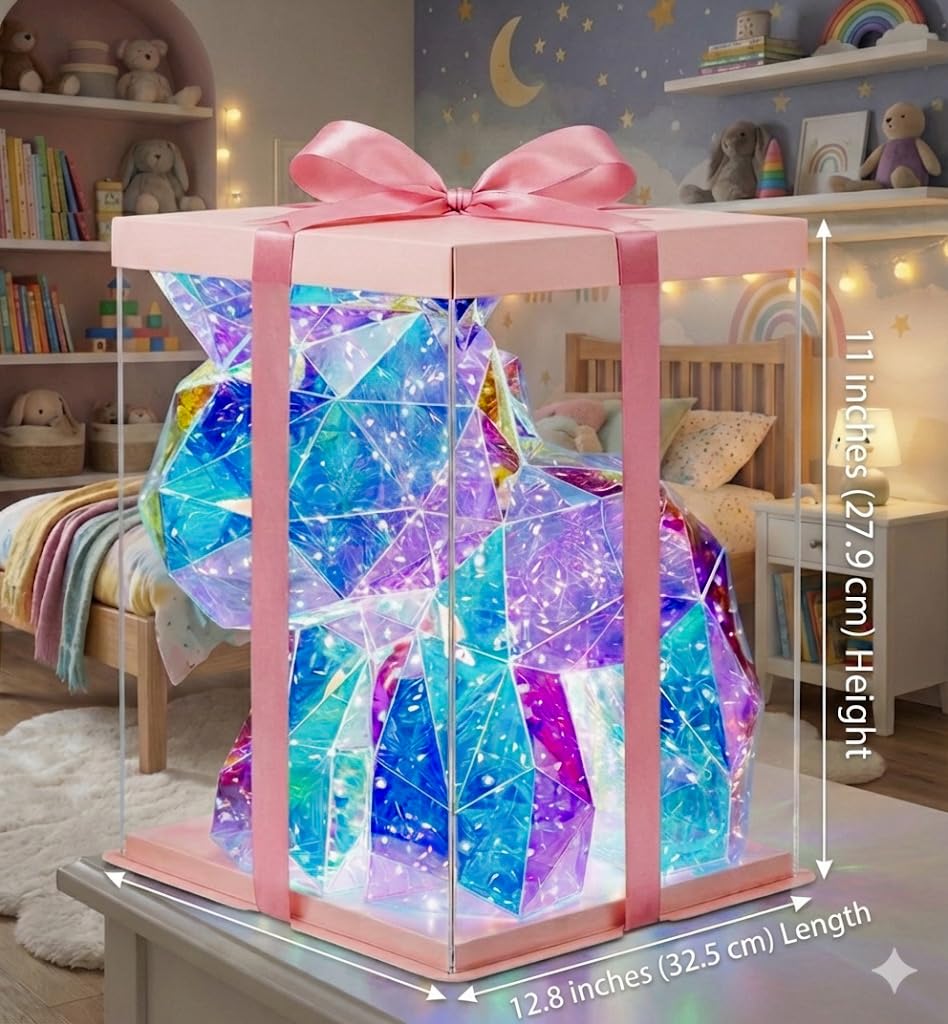 Aladdinas LED Unicorn Night Light, Holographic Iridescent Design, Gift Nursery Decor Display Box with Ribbon (Unicorn, Small)