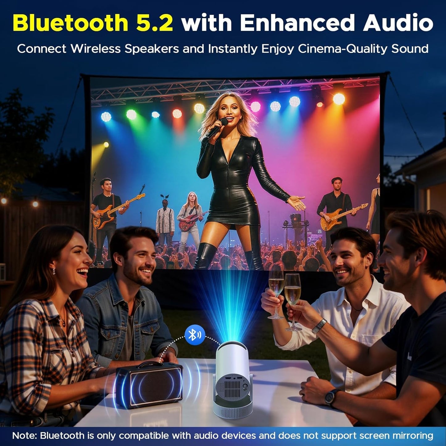Mini Projector with WiFi and Bluetooth, Support 1080P 4K Portable Movie Projector Built-in Rechargeable Battery, Auto Keystone, 220° Rotation
