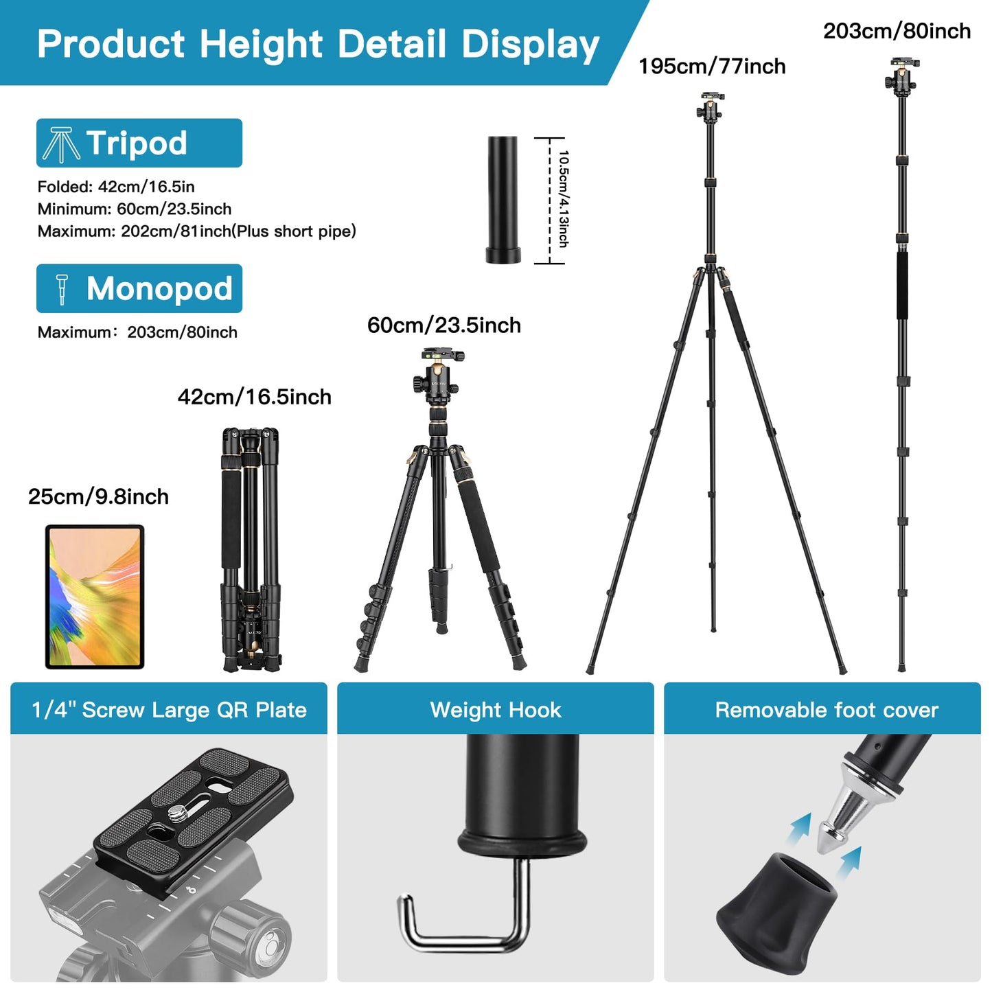 Professional DSLR Tripod for Photography - Tall, Lightweight & Heavy Duty - Spotting Scopes, Telescope & Binoculars - Compact Complete Tripod Unit