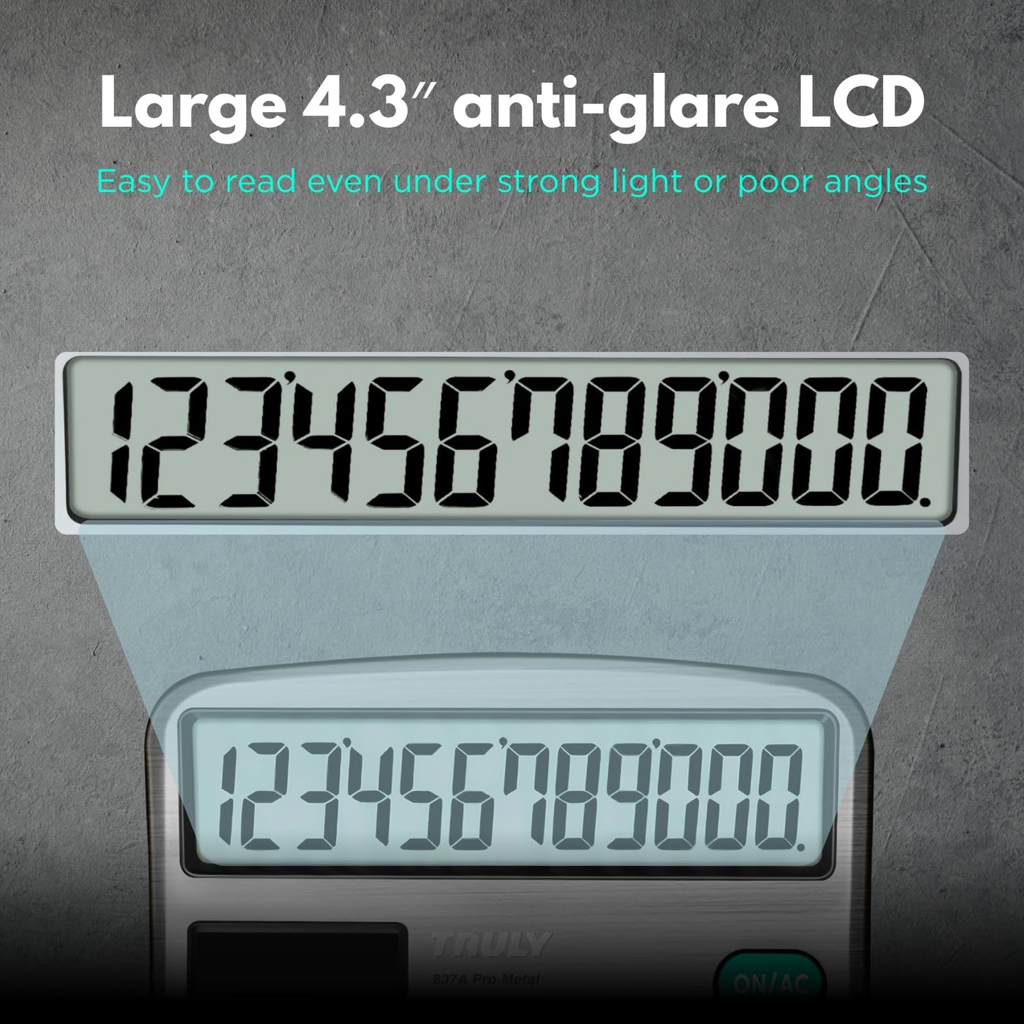 TRULY 12 Digits Desktop Calculator with Large LCD Display and Sensitive Button, Dual Solar Power and Battery, Standard Function for Office, Home