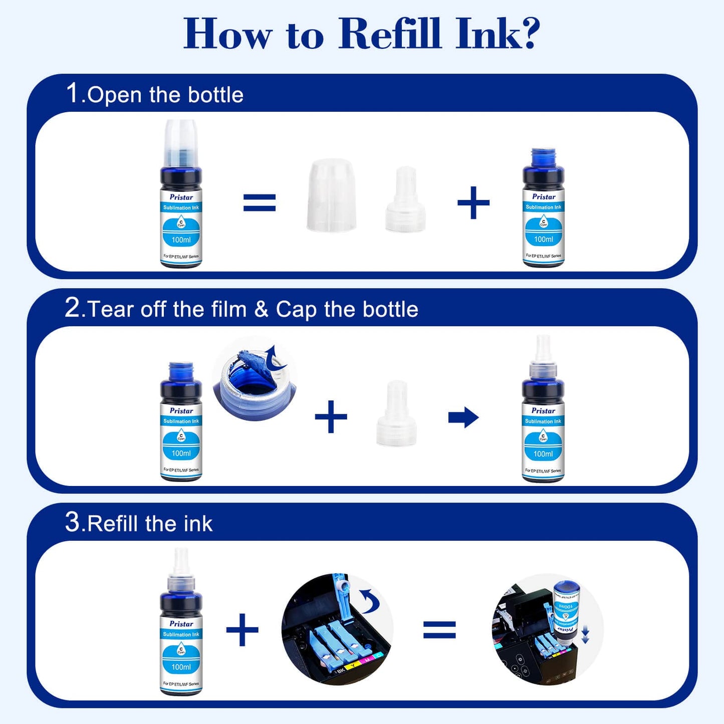Pristar Sublimation Ink for EPS Ecotank ET 2803 ET-2800 ET-4800 ET-2850 2840 ET-2710 ET 2720 ET 2760 ET-15000 ET-3760 ET-2400 ET-2750 5170 400 ml
