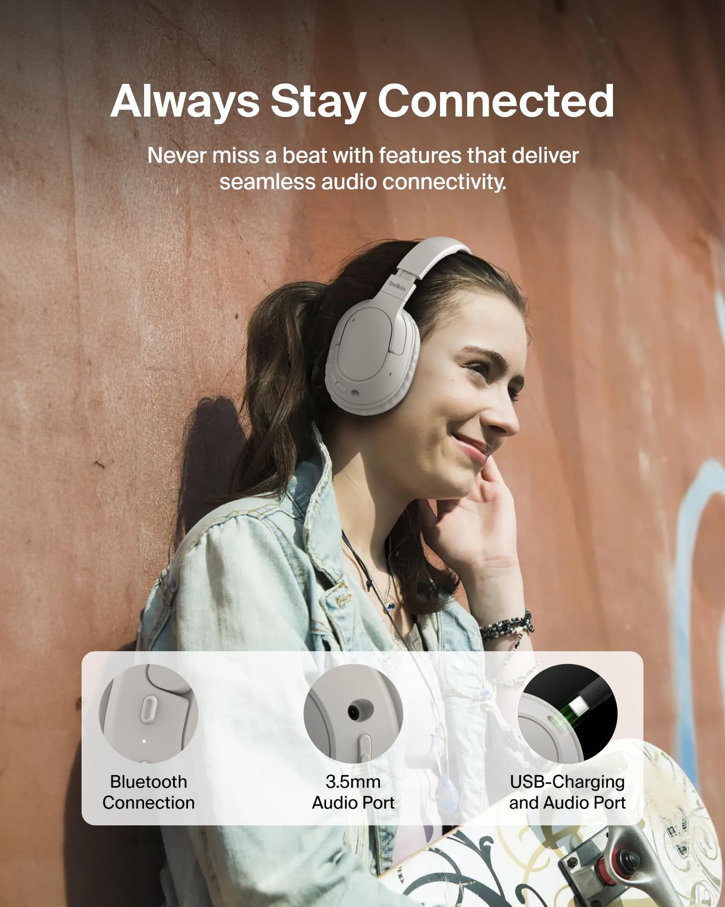 Belkin SoundForm Surround Wireless Headphones, ENC, 60H Battery