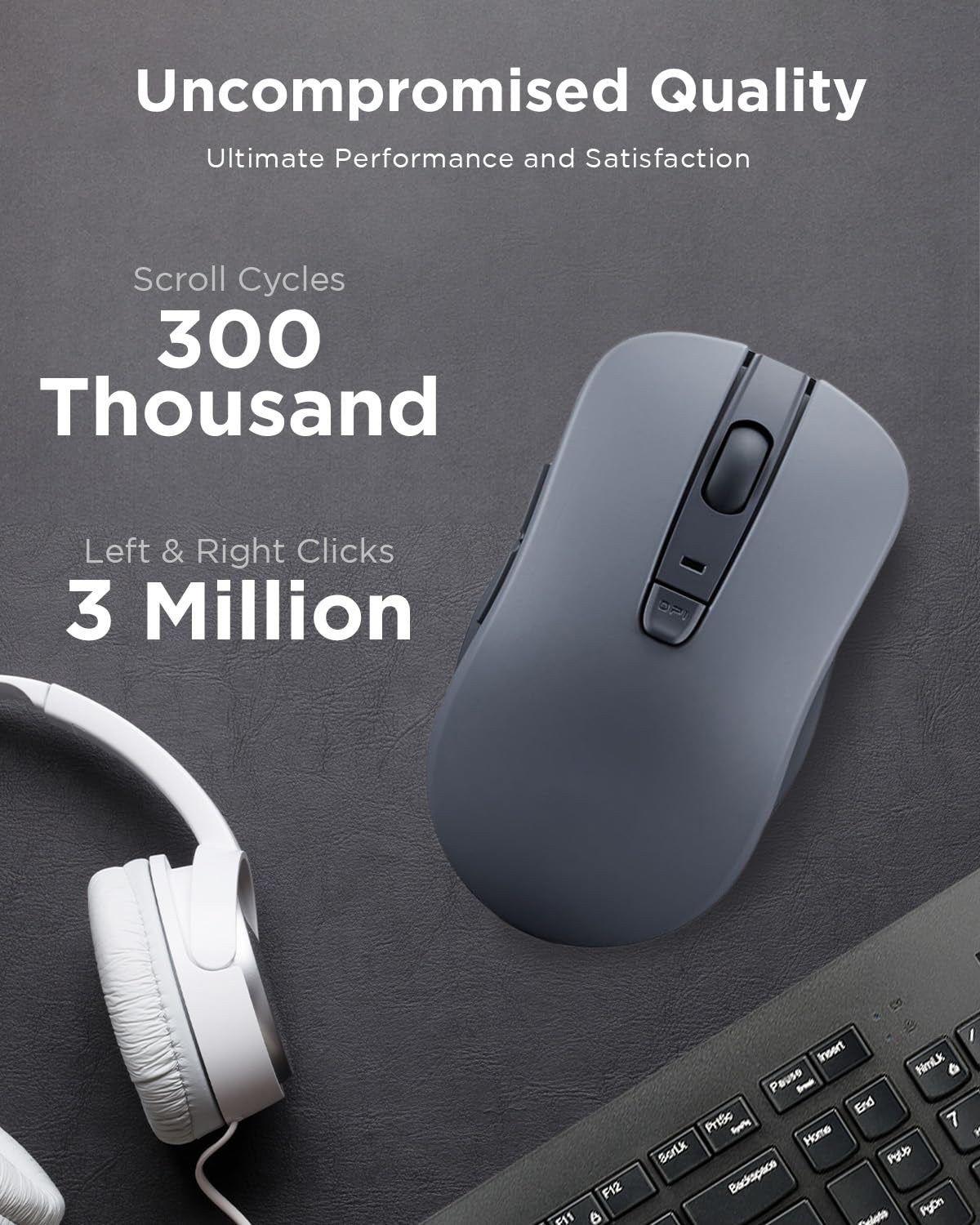 Lenovo Bluetooth Silent Mouse (WL300) - 5 Button Computer Mouse with Silent Left & Right Click - Sculpted Grip, Microsoft Swift Pair, Up to 1600 DPI