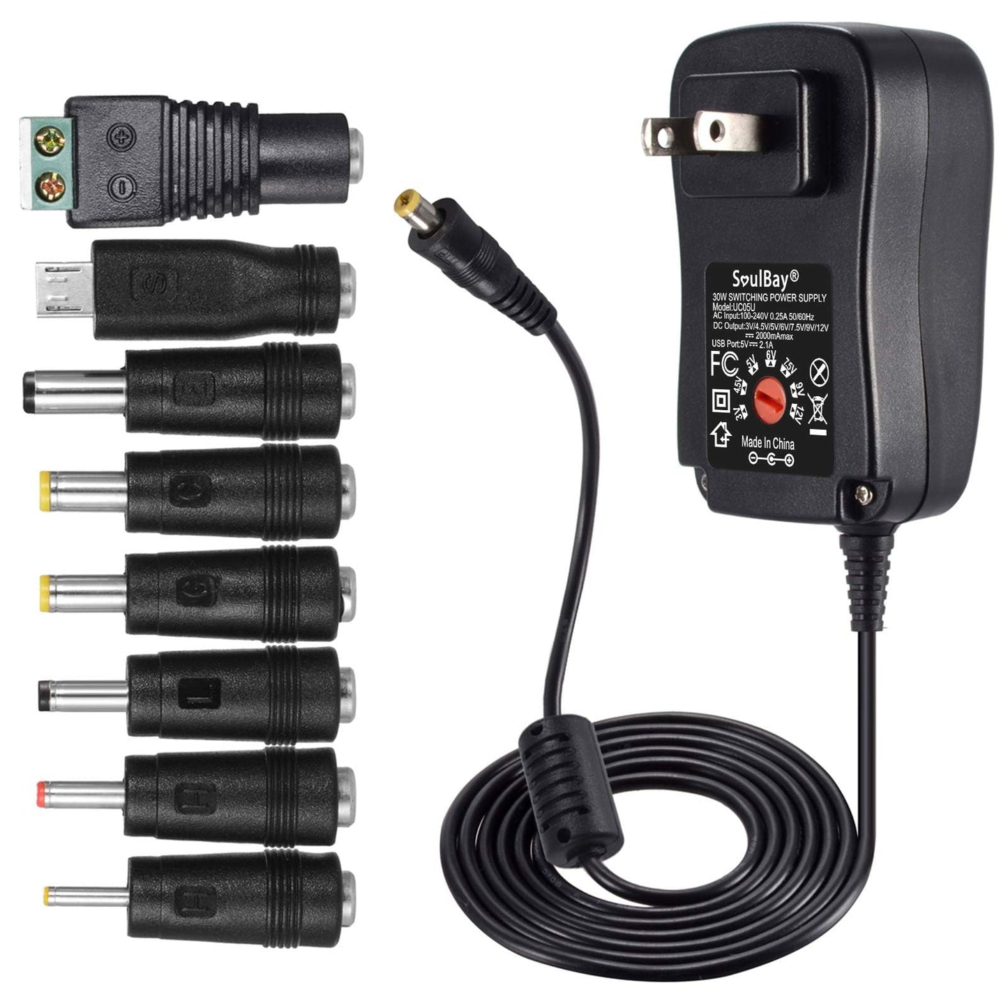 SoulBay 12V Power Supply Universal AC DC Adapter Charger with Adjustable Output 5V 9V 3V 6V 4.5V 7.5V 12 Volt 1A 1.5A 2A for LED Strip Light CCTV…