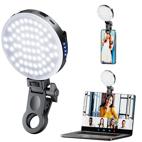 Selfie Light Clip with 68 LED, 3 Modes & 10-Level Brightness for Phone, iPad, Laptop - Rechargeable, Front & Back Clips for TikTok, Makeup, Vlog