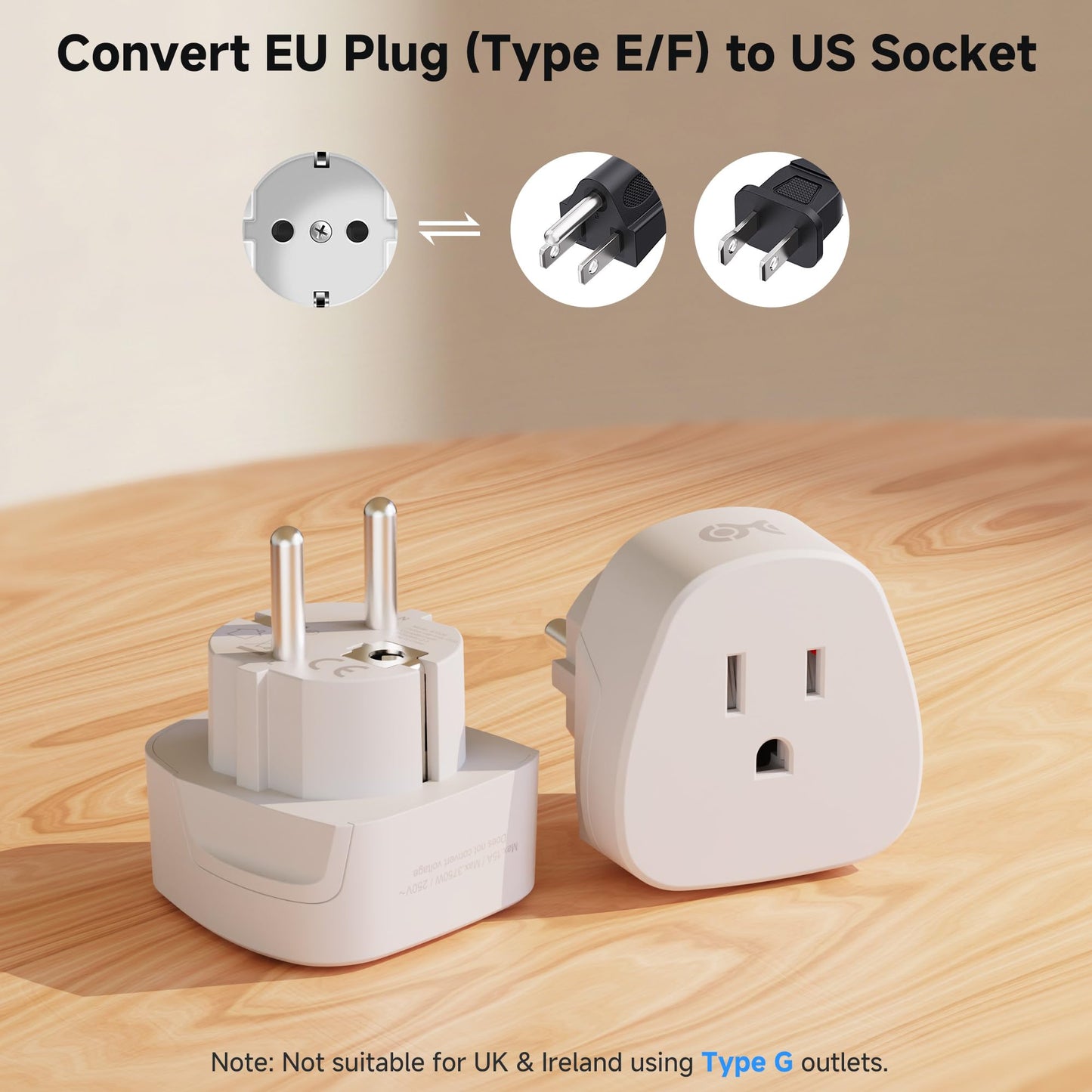 Cable Matters Type F Plug Adapter for Travel, US to EU Plug Adapter, Type E/F Power Converter for German/Austria/Slovakia/Bulgaria/France/Russia, CE…