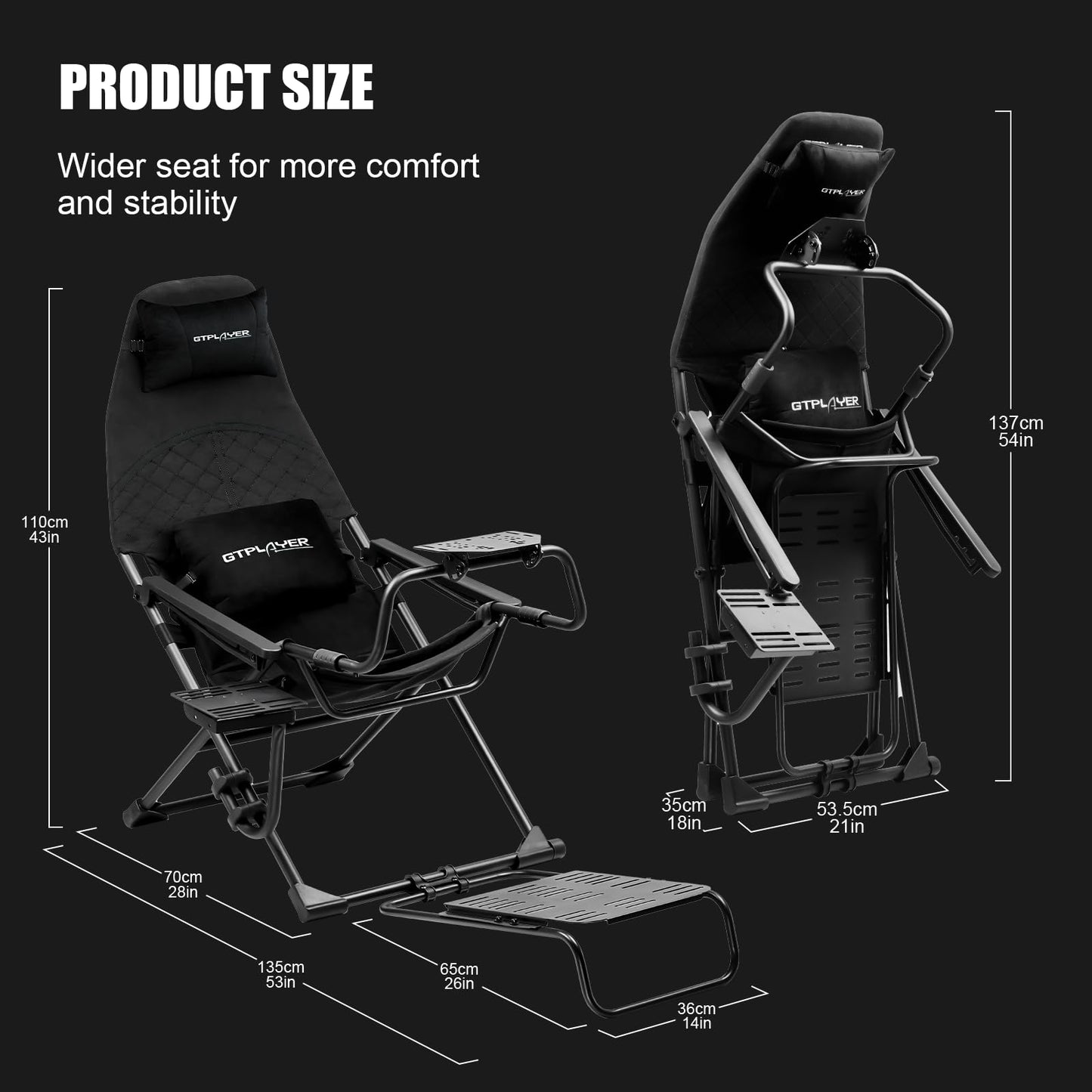 GTPLAYER Sim Racing Cockpit Foldable & Adjustable for High Performance Sim Racing Compact & Flexible Supports All Steering Wheels & Pedals for PC
