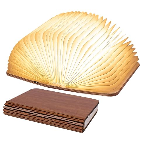 XIUDI 8 Colors Small Folding Book Lamp,Wooden Book Lights,Upgraded Version Portable Desk Light,Novelty LED Paper Lantern with USB Rechargeable Night