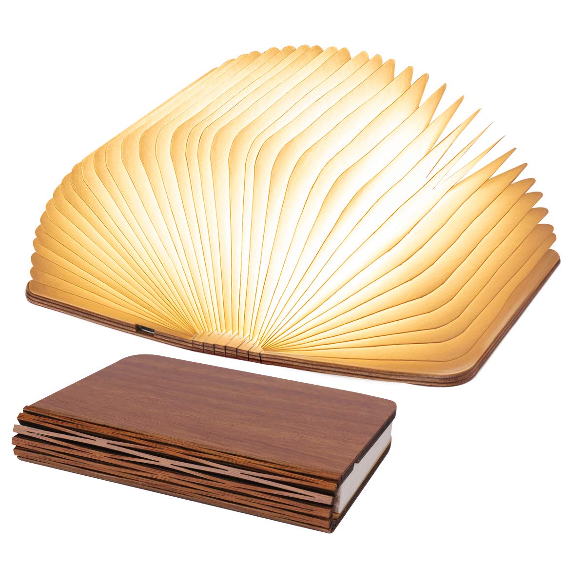 XIUDI 8 Colors Small Folding Book Lamp,Wooden Book Lights,Upgraded Version Portable Desk Light,Novelty LED Paper Lantern with USB Rechargeable Night