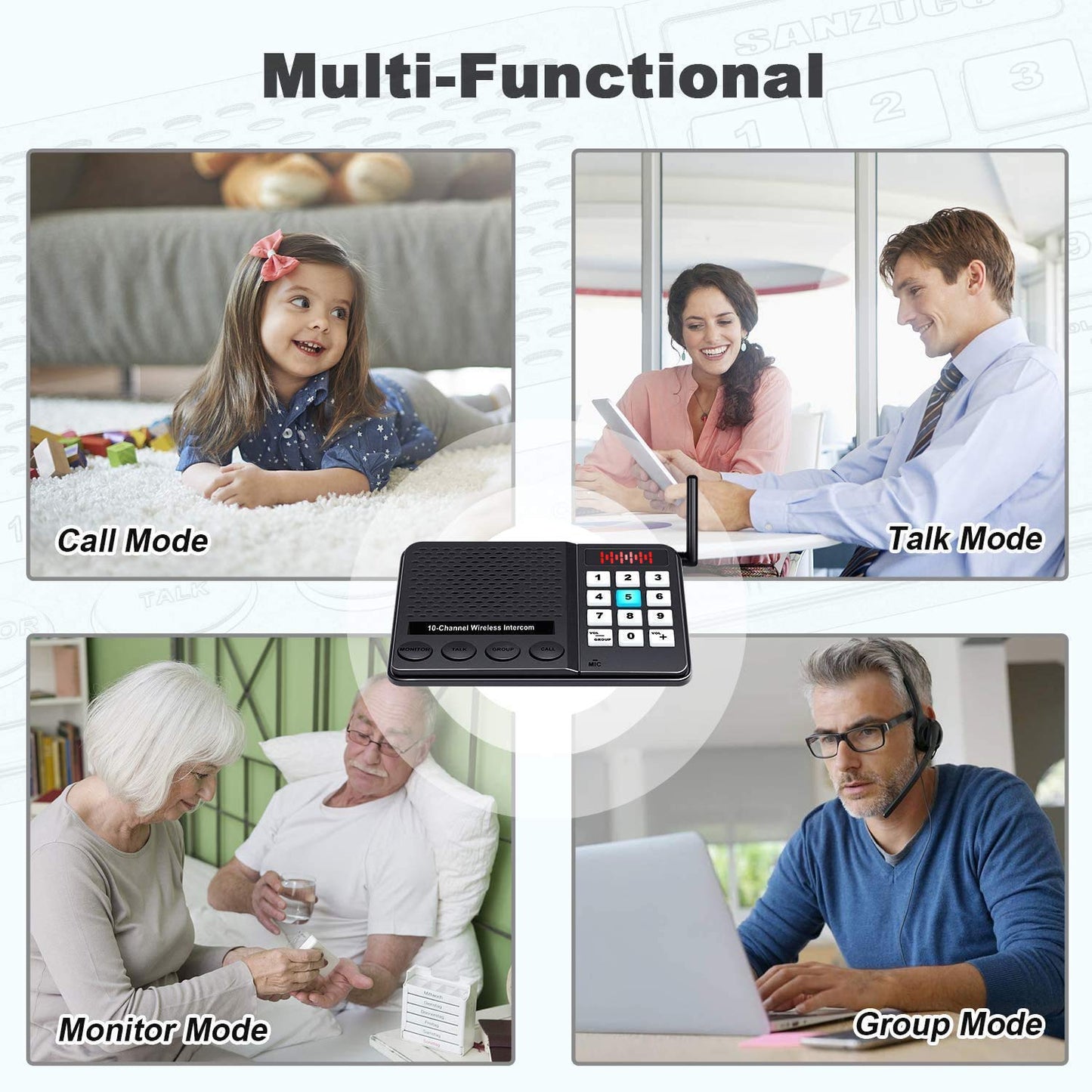 Intercoms Wireless for Home 1 Mile Long Range - GLCON 10 Channel 3 Code Wireless Intercom System for Buiness Office House Elderly - Room to Room Home