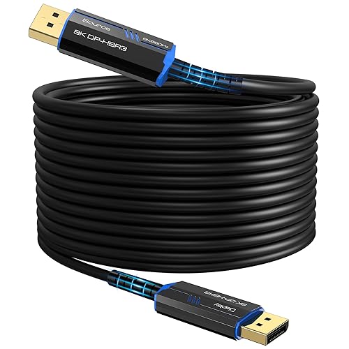 8K Long DP Fiber Optic Cable 165Feet/50m, 8K@60Hz, 4K@144Hz, 32.4Gbps Displayport 1.4 Cable, Gold Plated Connector, Slim and Flexible Cord, Support