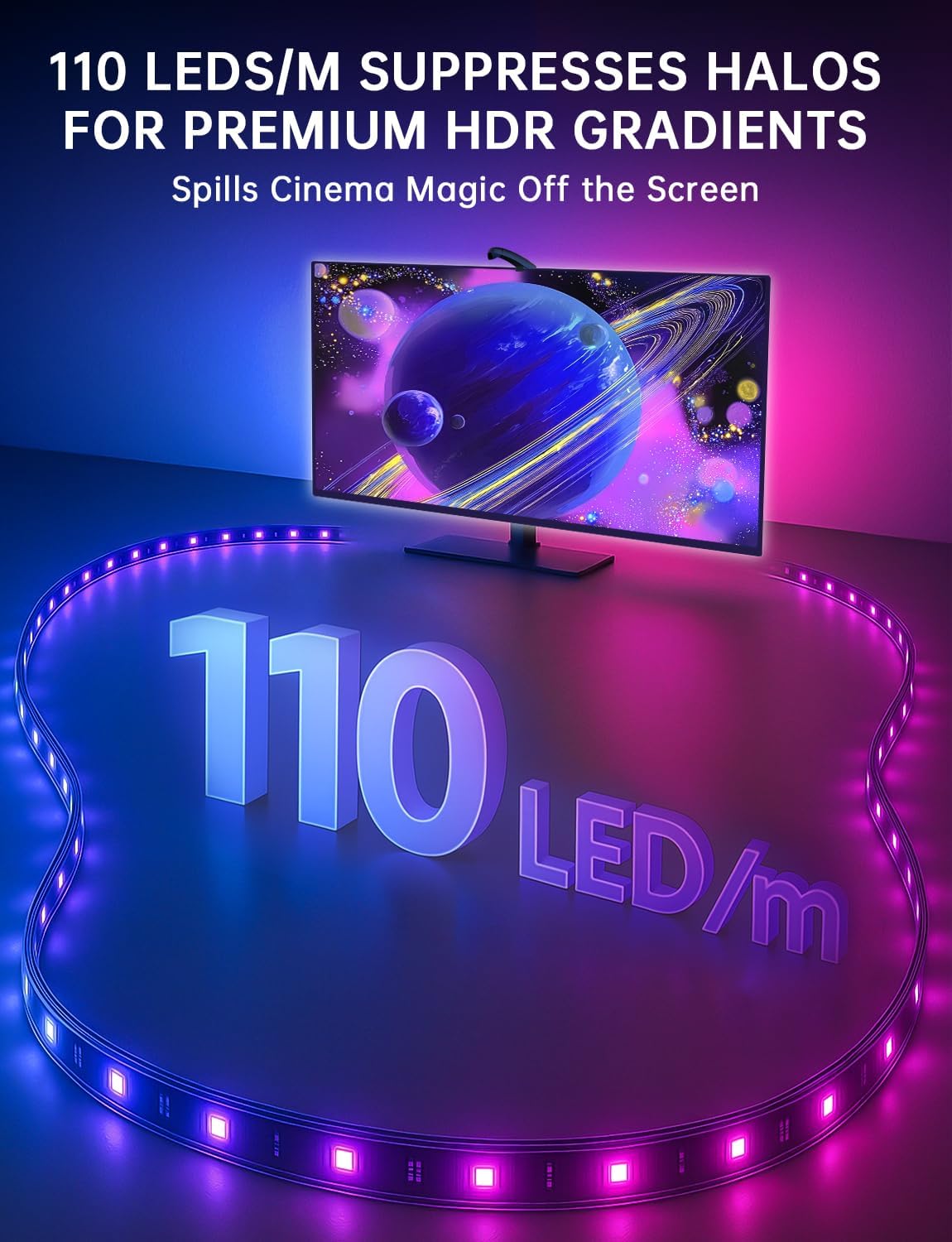 QTU TV Backlight Sync to Screen with Sensor, 18ft RGB LED Light Strip for 75-85” Monitor, Smart App Control, Game & Music Sync Color Lighting