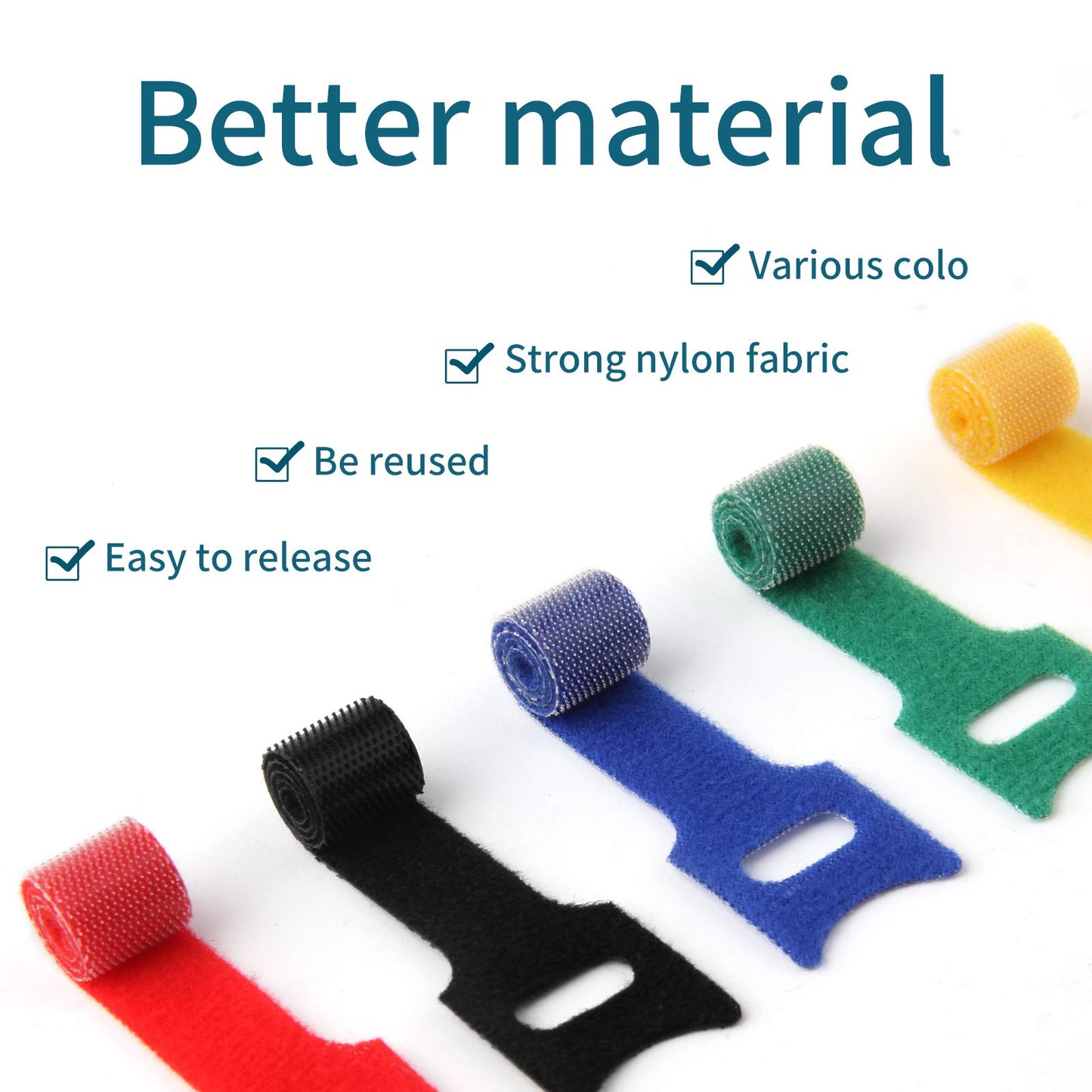 6 Inch Length Reusable Hook and Loop Cable Ties ?Strong &Microfiber fastening cloth, Adjustable Fastener Cable Strap Hook and Loop Cord Ties