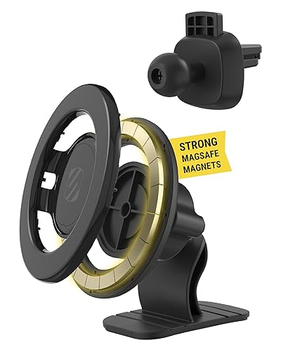 Scosche MagicMount Select MagSafe Car Mount for iPhone, Strong Magnetic Phone Holder for Car Magnet Phone Mount with 360° Rotation for Dashboard/Vent