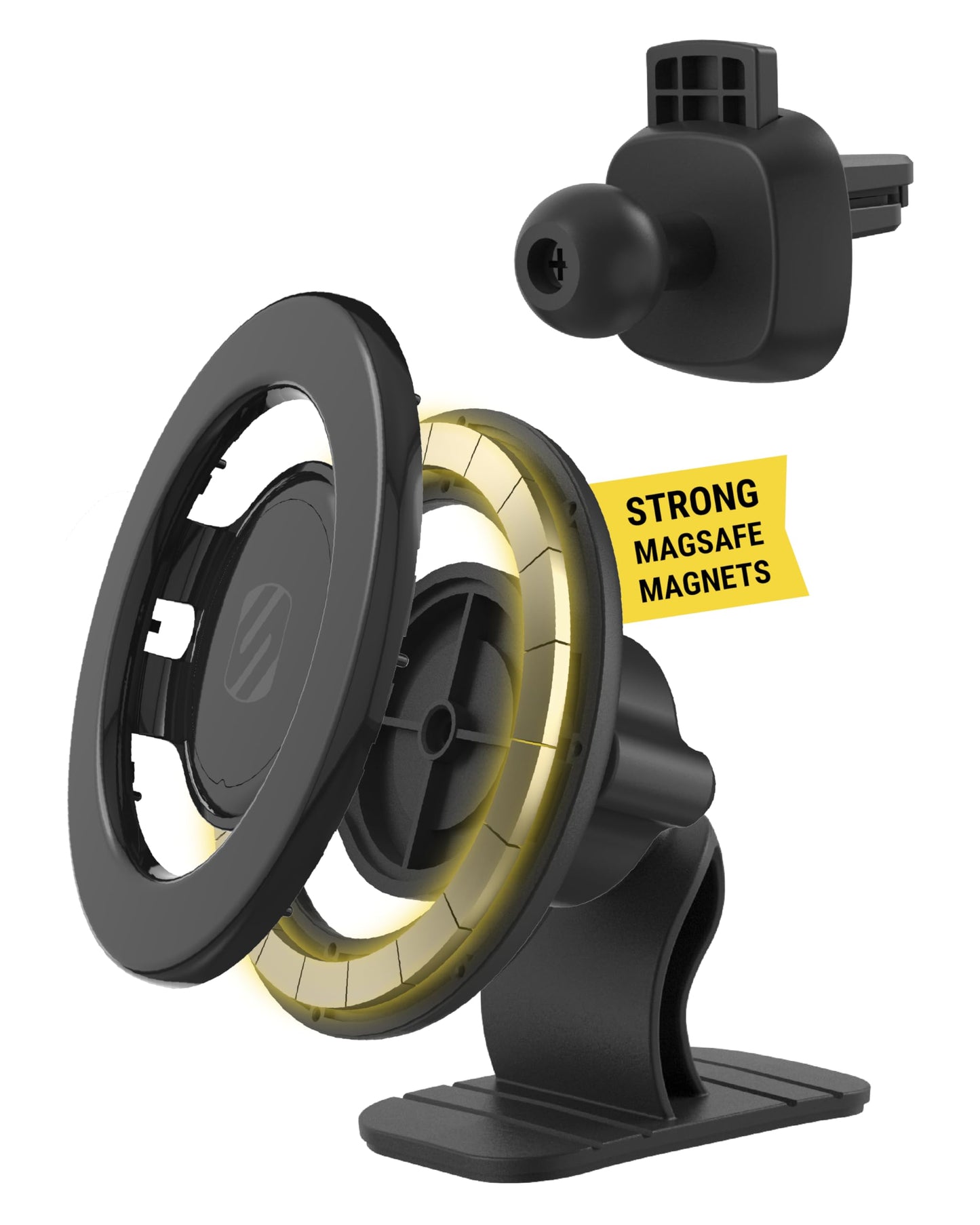 Scosche MagicMount Select MagSafe Car Mount for iPhone, Strong Magnetic Phone Holder for Car Magnet Phone Mount with 360° Rotation for Dashboard/Vent