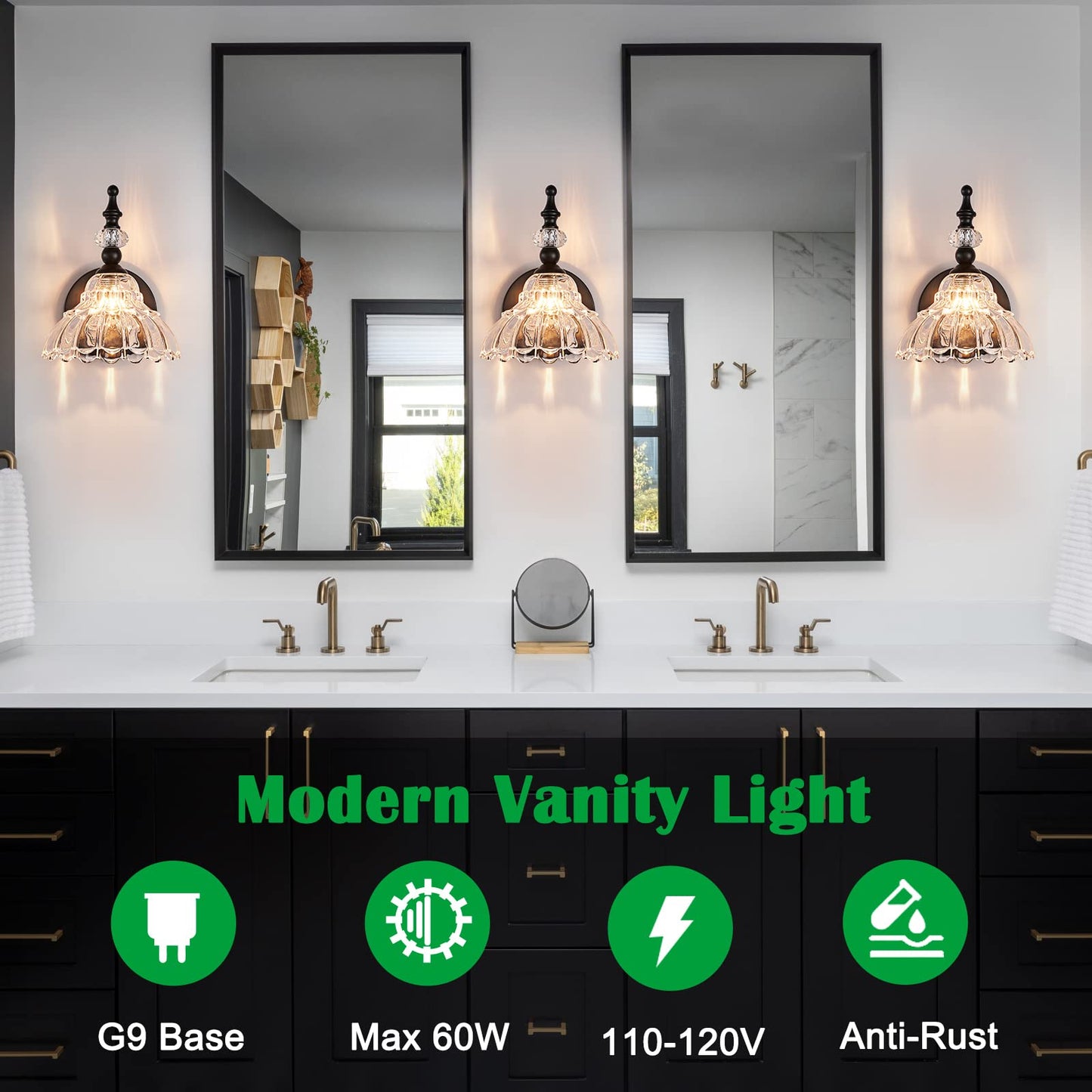 HDDFL Bathroom Light Fixture Over Mirror Vanity Lighting Fixtures Matte Black Modern Wall Sconces for Bedroom Bathroom Hallway Living Room