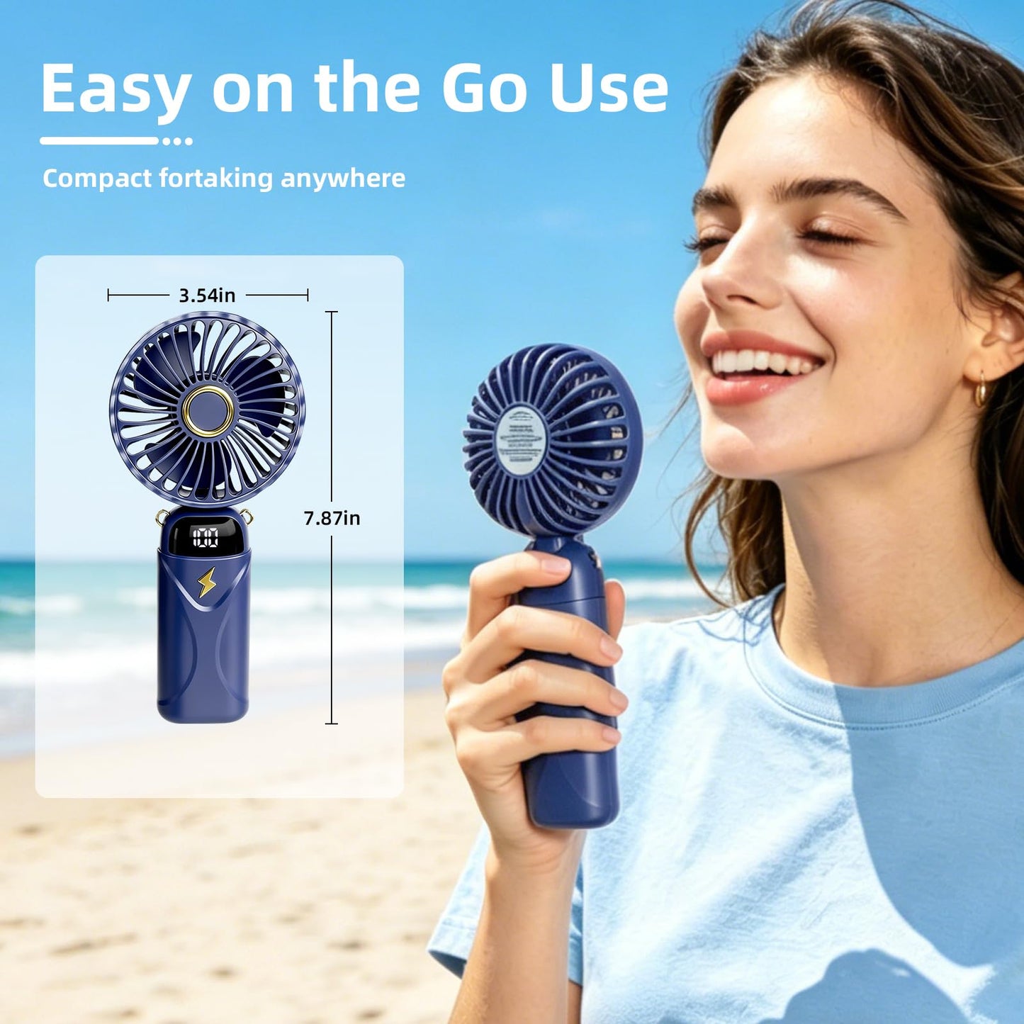Sderx Portable Handheld Fan,5-Speed Turbo Fan with Real-Time Power Display