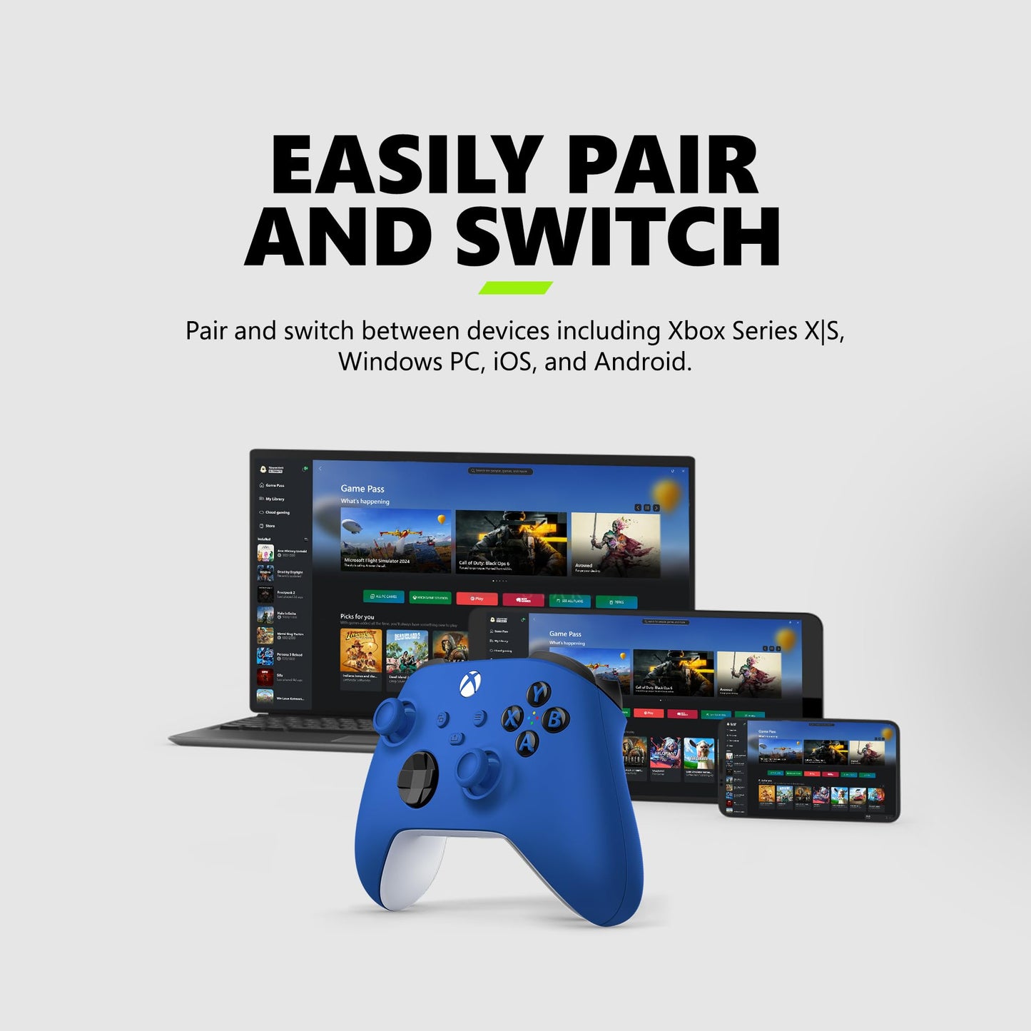 Xbox Wireless Gaming Controller (2025) - Shock Blue - Play on Xbox, Windows, Android, iOS, FireTV Sticks, Smart TVs, VR Headsets