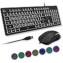 X9 Wired Keyboard and Mouse Combo - Large Print Backlit Keyboard and Mouse for Elderly, Low Vision, Visually Impaired - 7 LED Light Up Color, Lighted