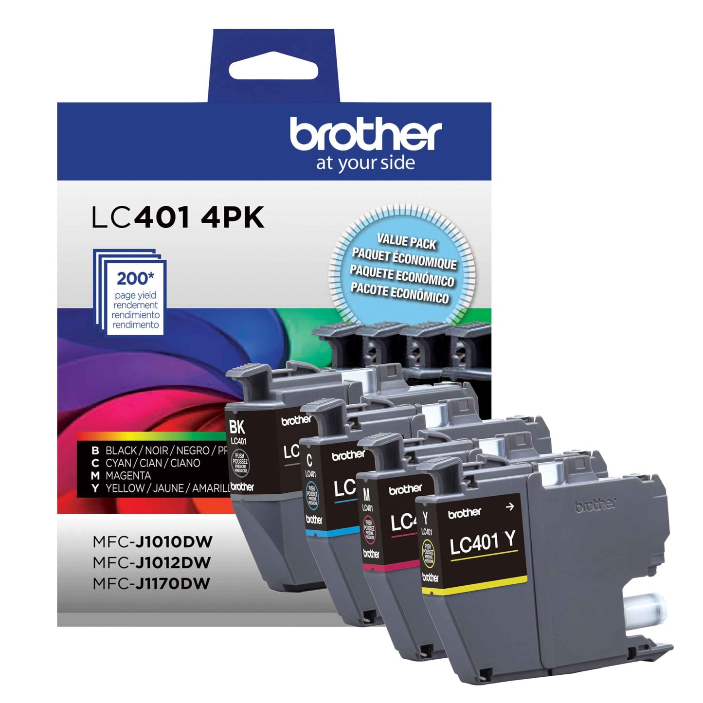 Brother Genuine LC4014PKS Standard Yield 4-Pack Ink Cartridges - Includes 1 Cartridge Each of Black, Cyan, Magenta and Yellow